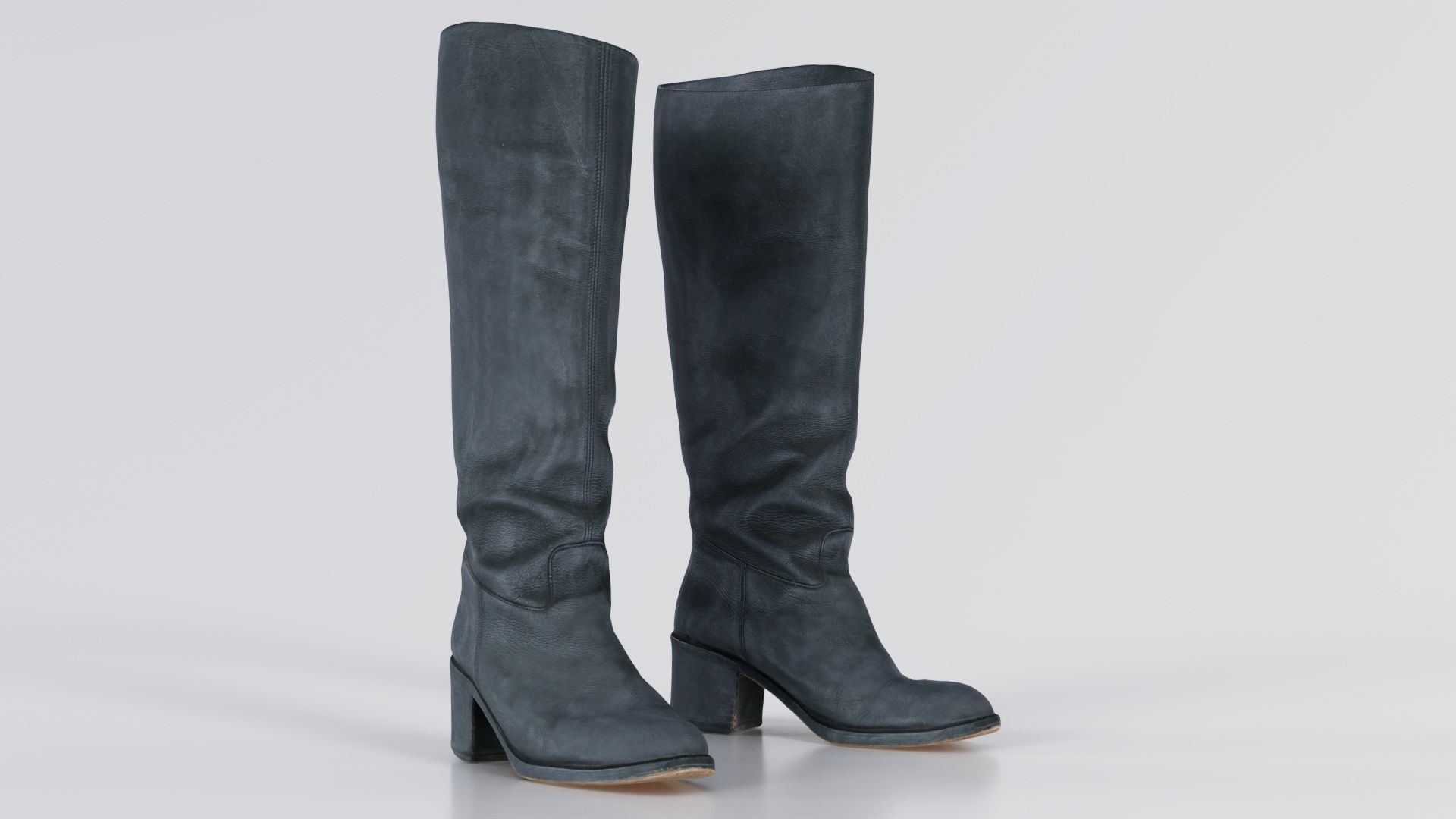 Boot Black Leather Low-poly 3D model_7