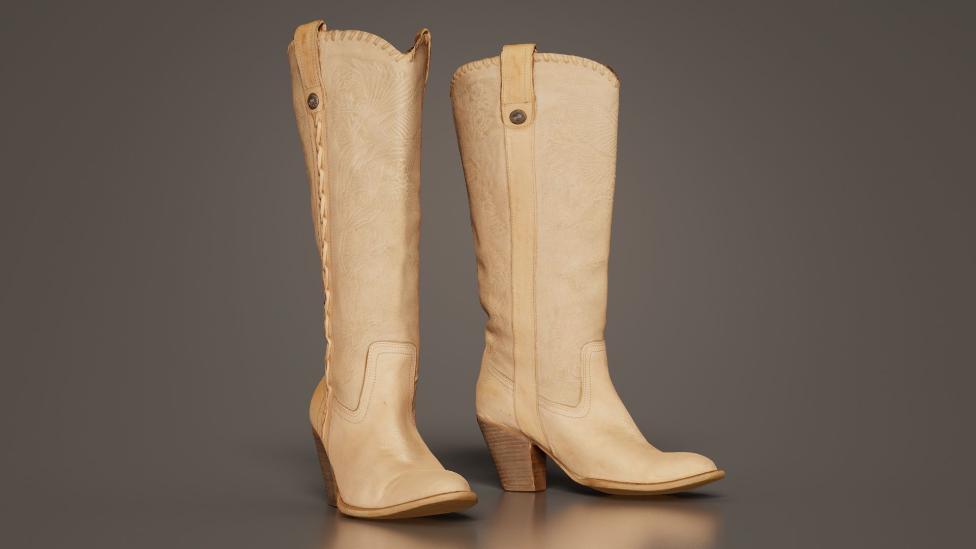 Boot Decorated Beige Low-poly 3D model_6