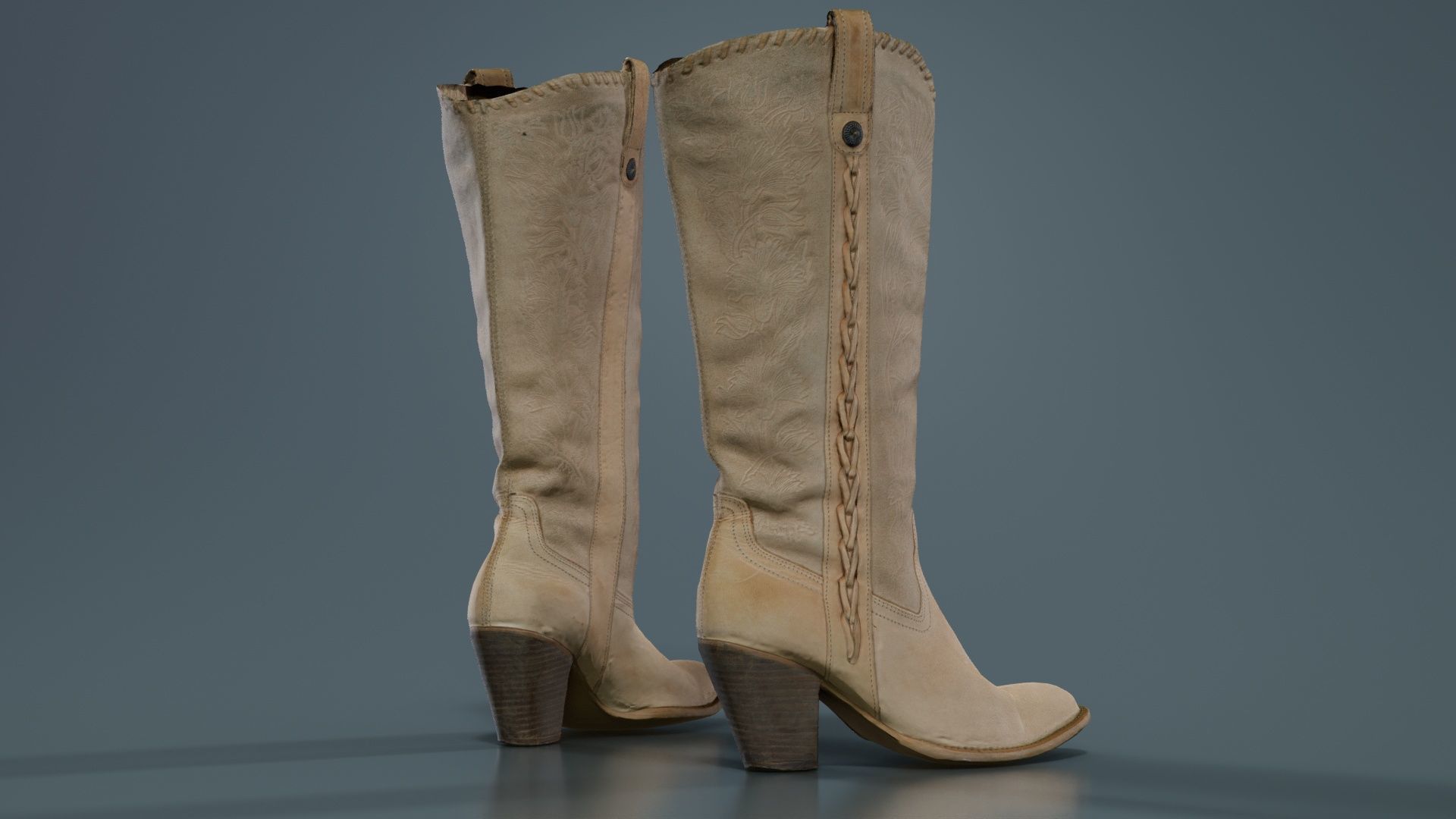 Boot Decorated Beige Low-poly 3D model_2