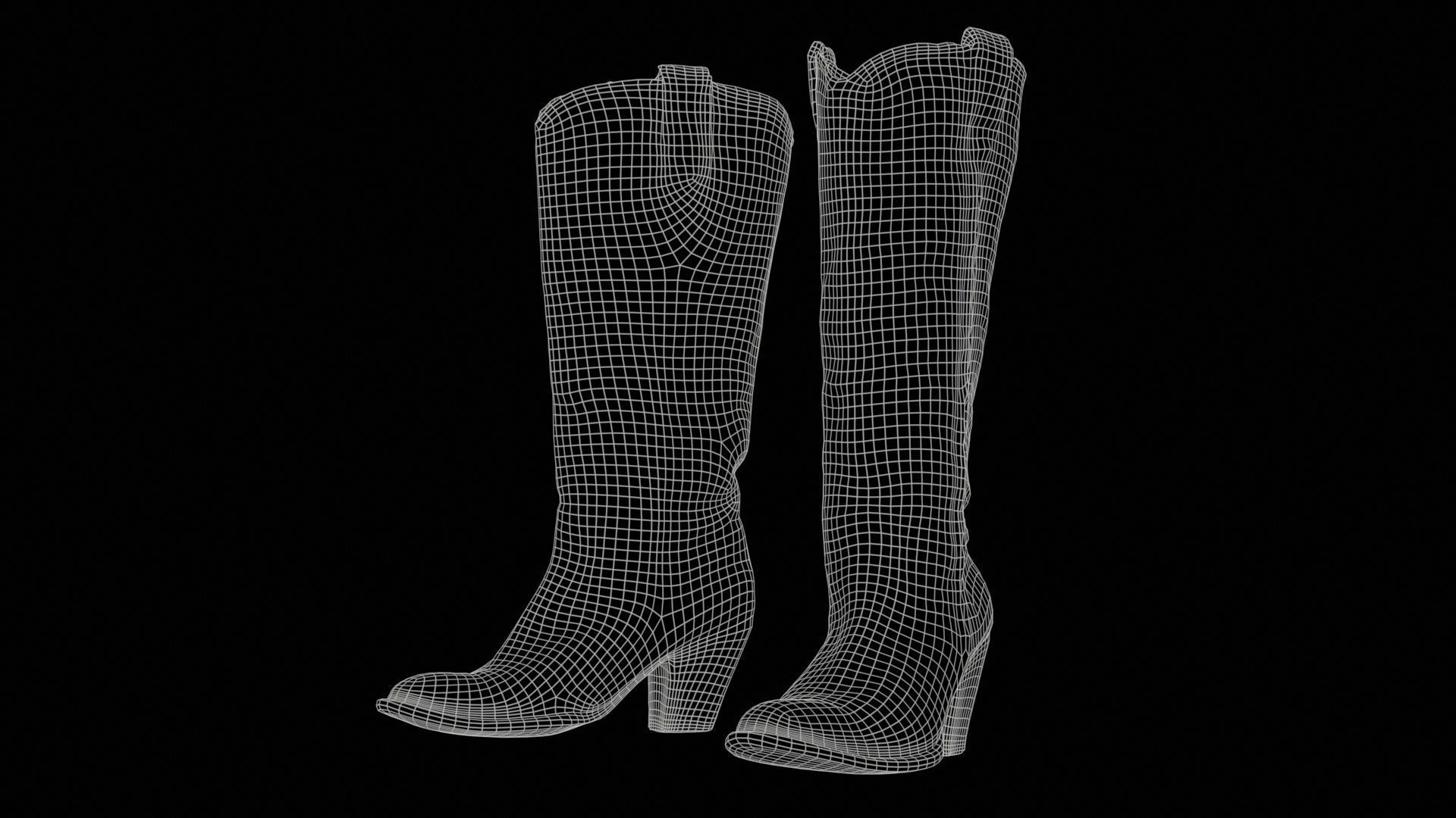 Boot Decorated Beige Low-poly 3D model_11