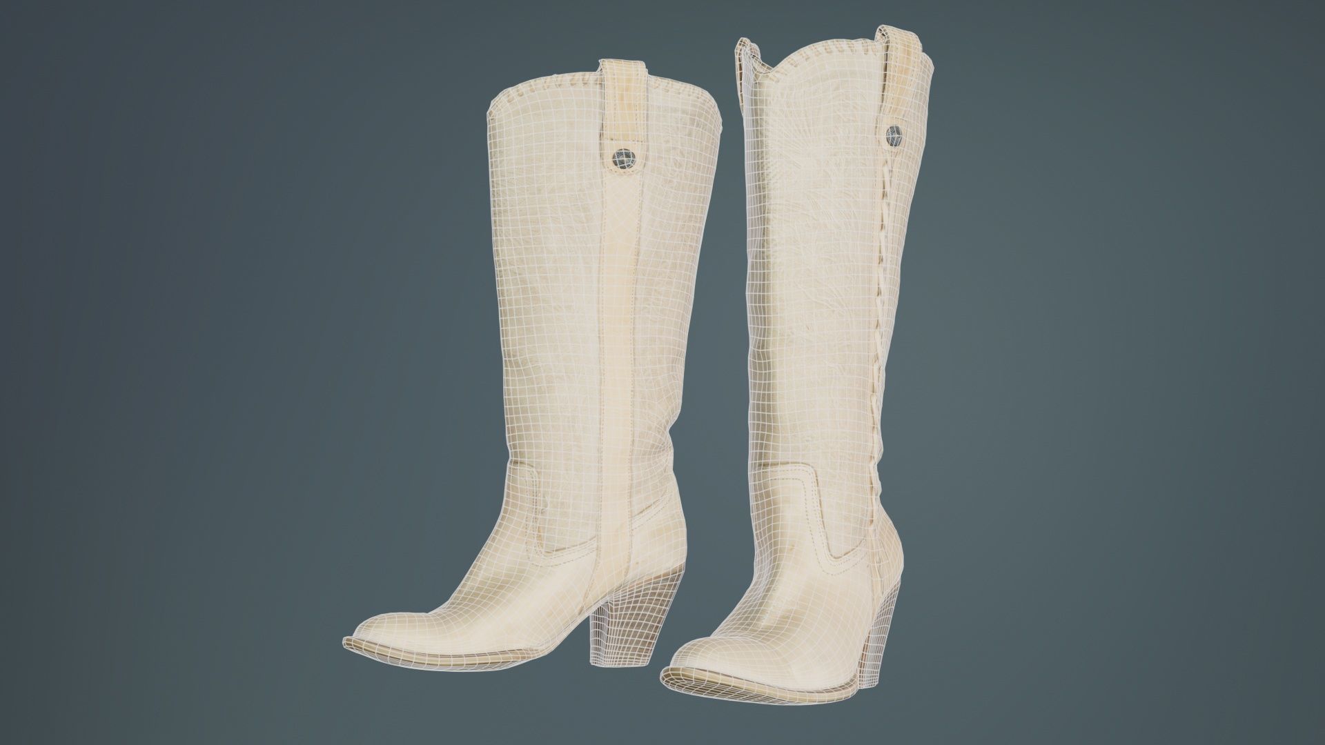 Boot Decorated Beige Low-poly 3D model_9