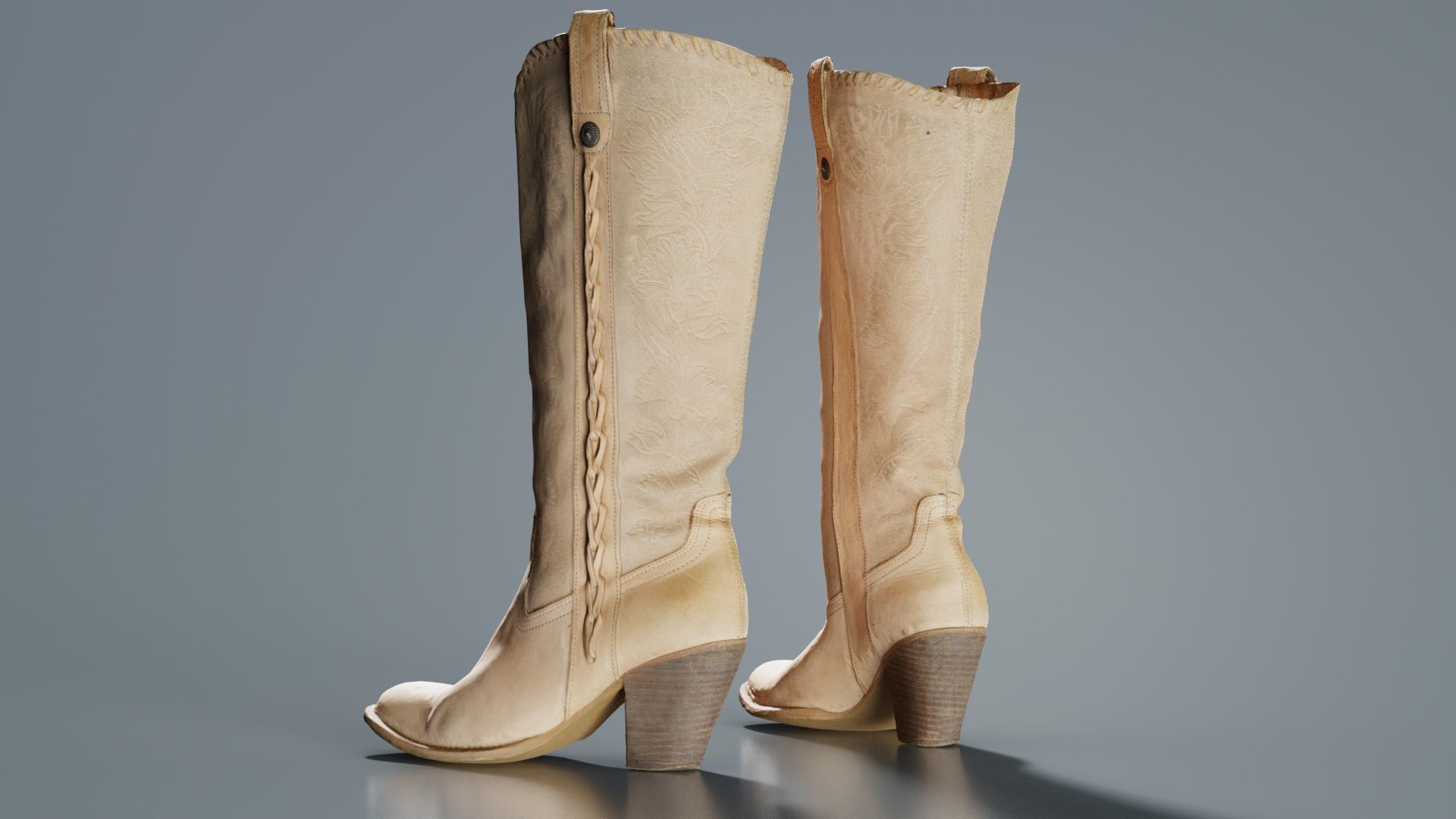 Boot Decorated Beige Low-poly 3D model_8