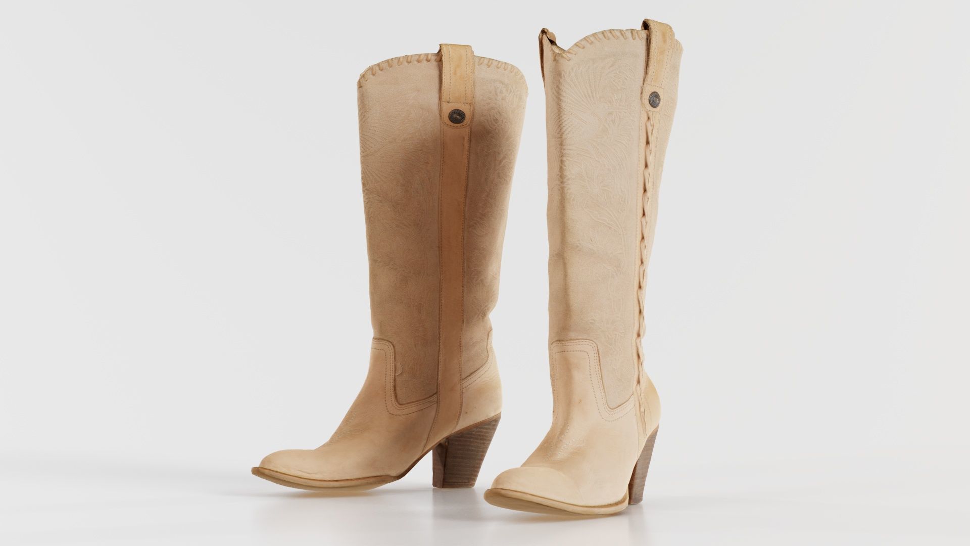 Boot Decorated Beige Low-poly 3D model_5