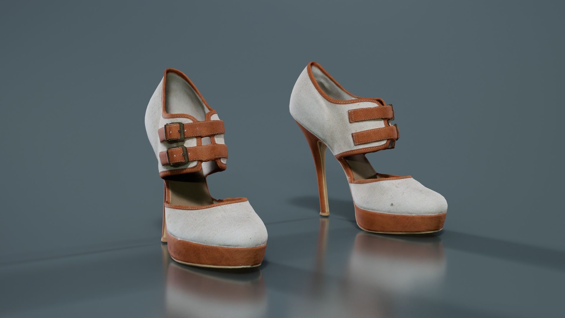 Brown Beige Heels Low-poly 3D model_7