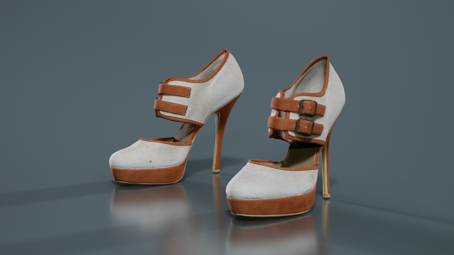 Brown Beige Heels Low-poly 3D model_4
