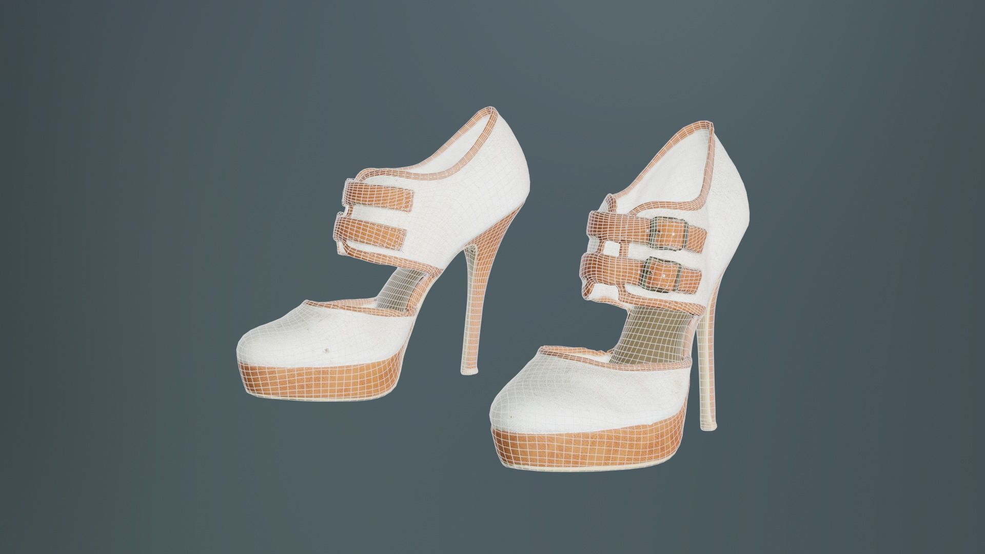 Brown Beige Heels Low-poly 3D model_9
