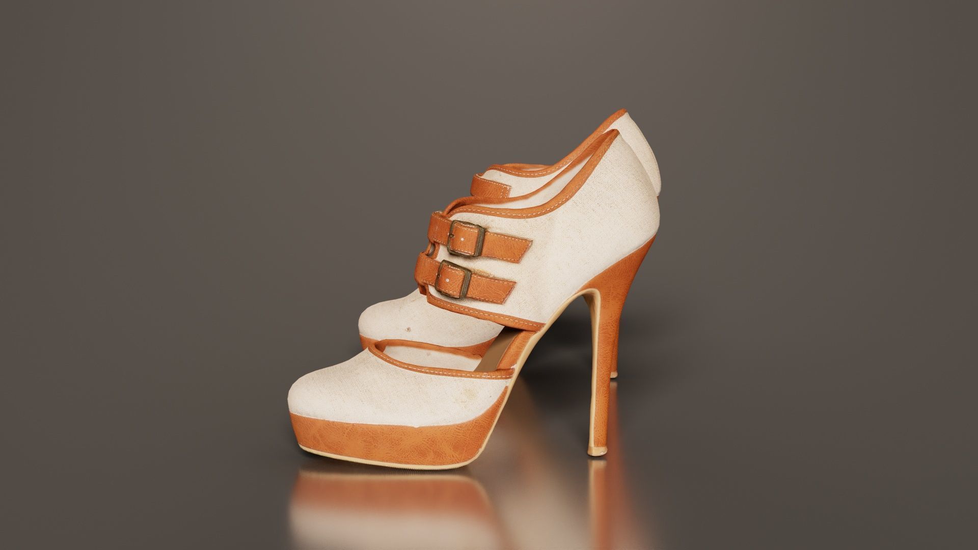 Brown Beige Heels Low-poly 3D model_3