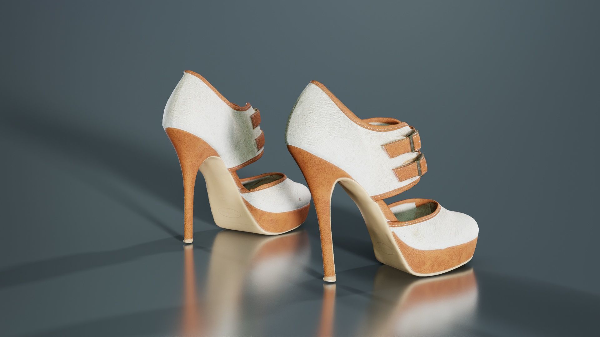 Brown Beige Heels Low-poly 3D model_1