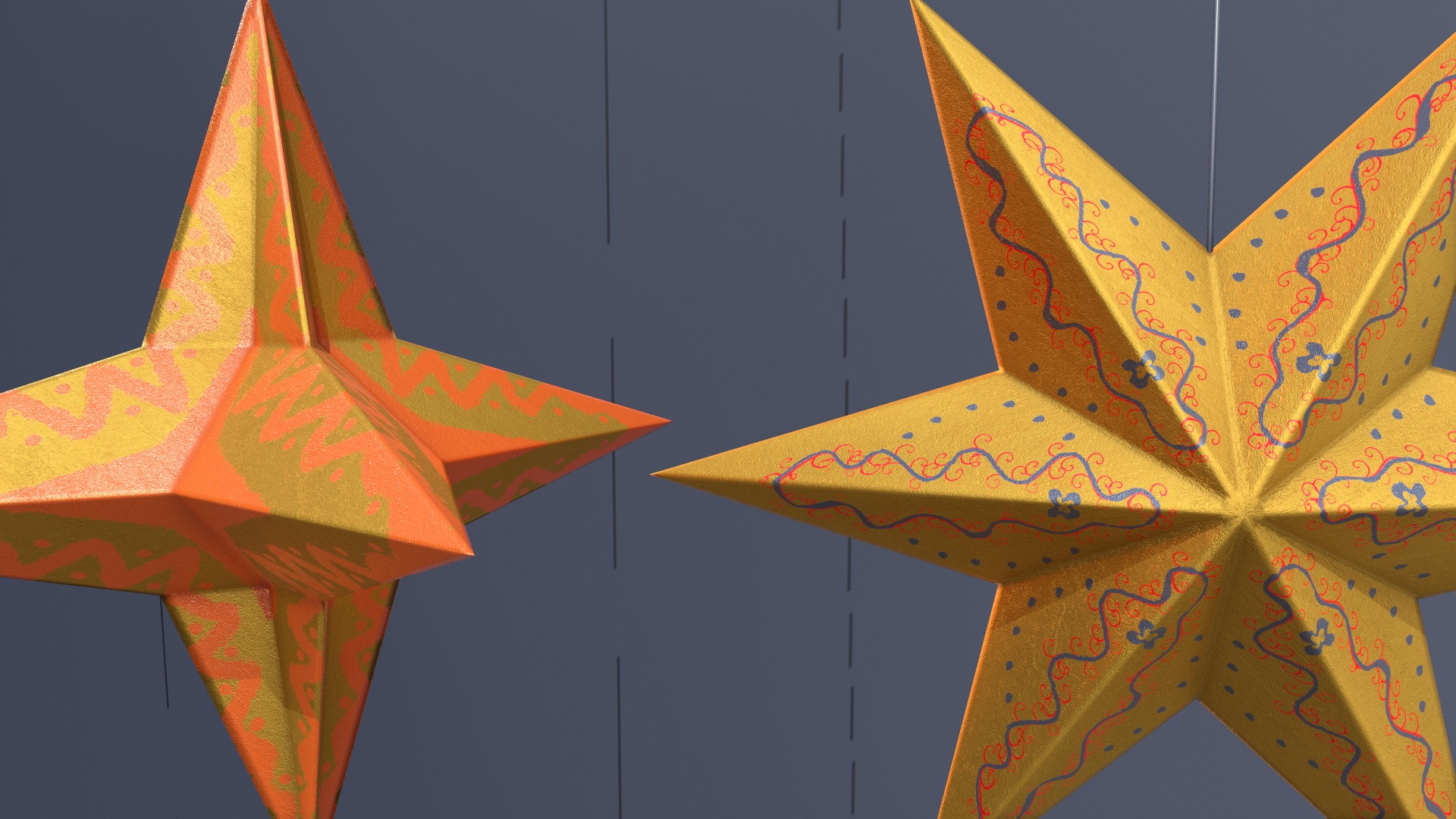 Paper Star Lanterns Low-poly 3D model_7