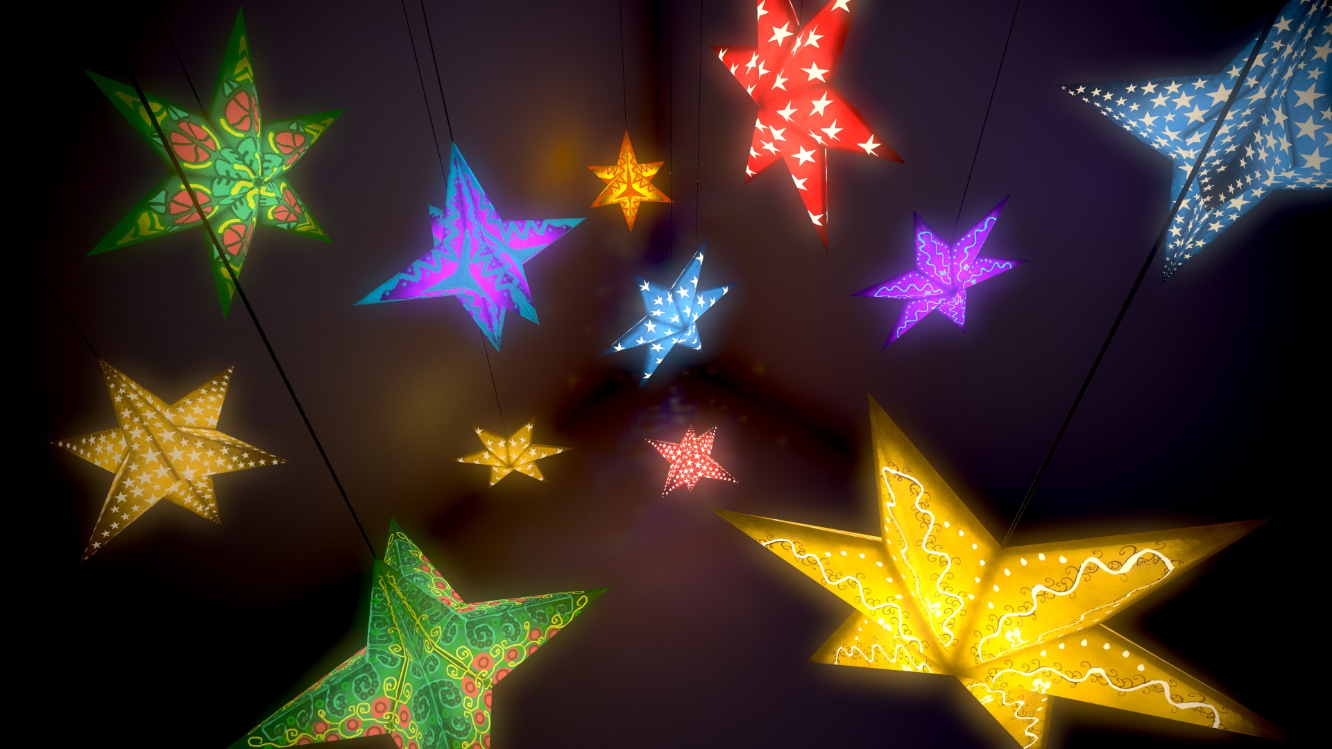Paper Star Lanterns Low-poly 3D model_8