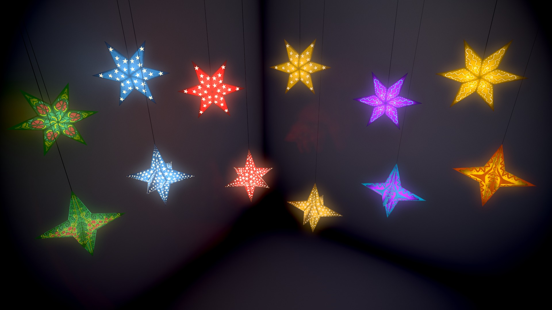 Paper Star Lanterns Low-poly 3D model_2