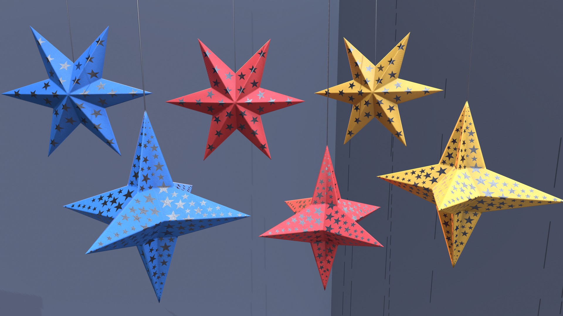 Paper Star Lanterns Low-poly 3D model_4