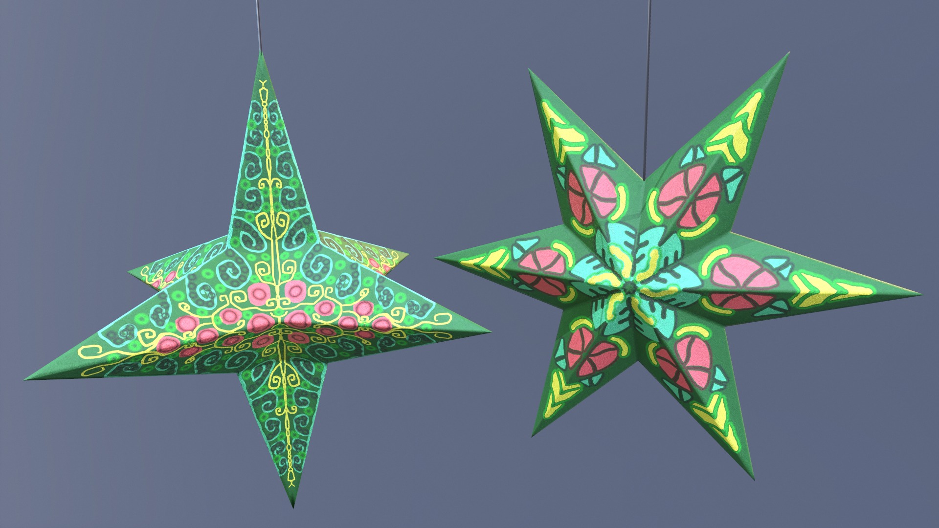 Paper Star Lanterns Low-poly 3D model_6
