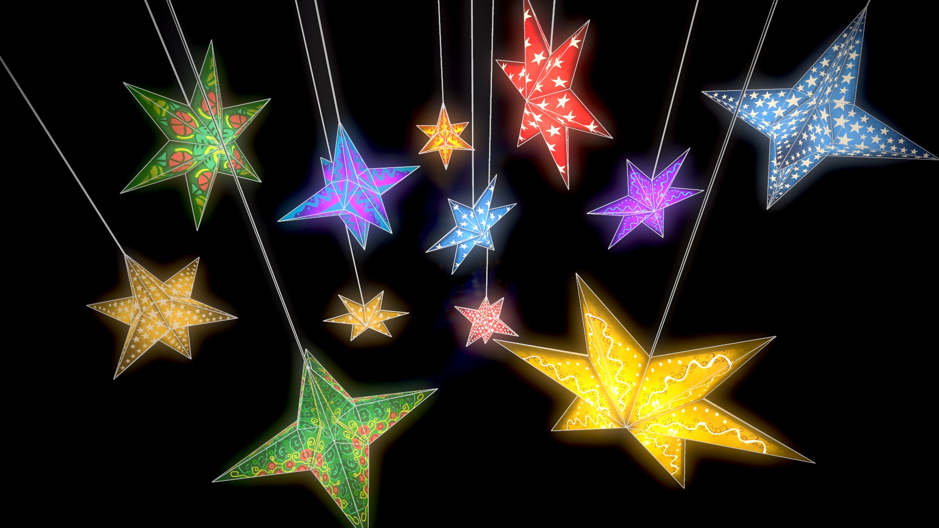 Paper Star Lanterns Low-poly 3D model_9
