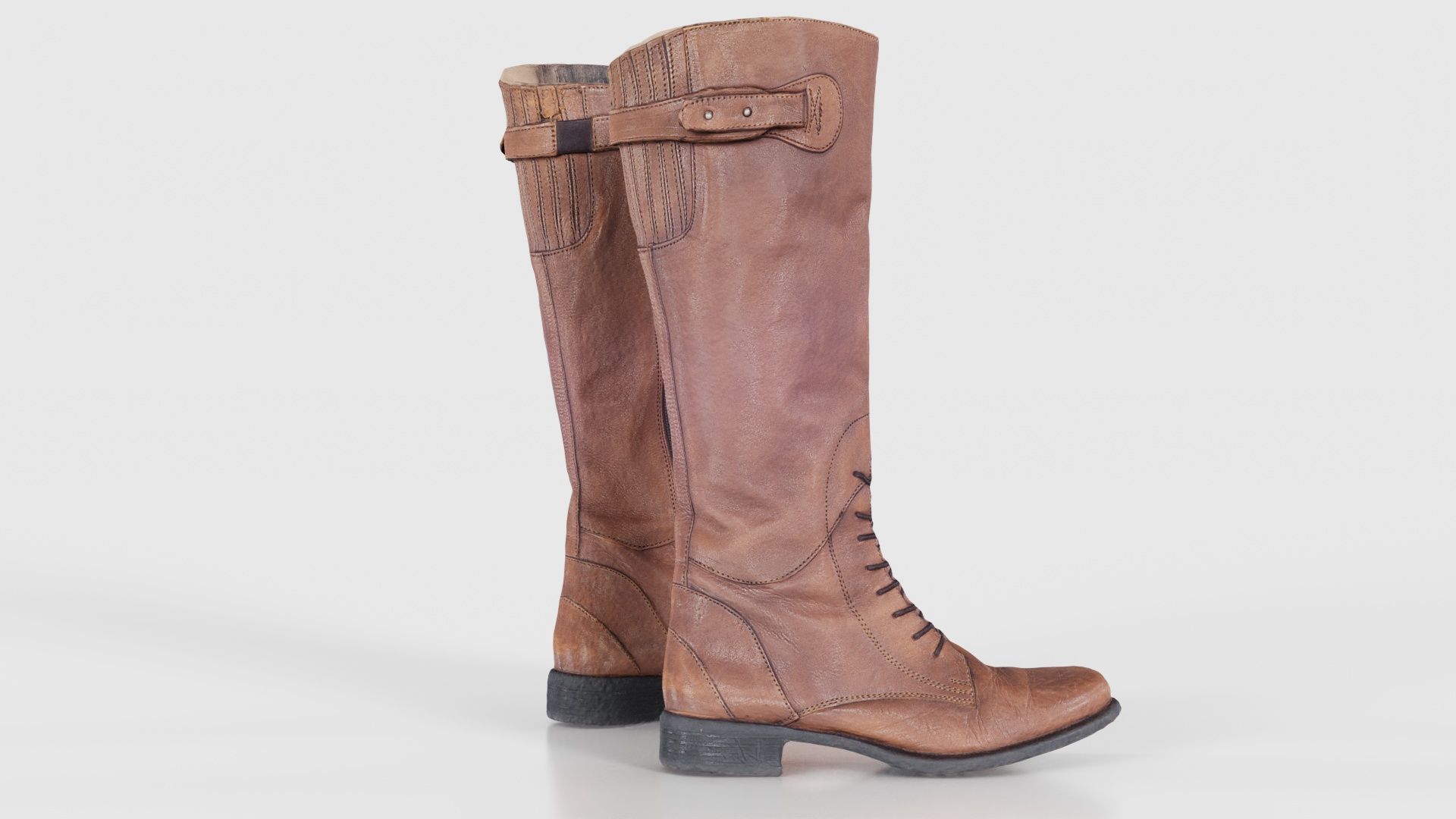 Brown Laced Buckle Boots Low-poly 3D model_20