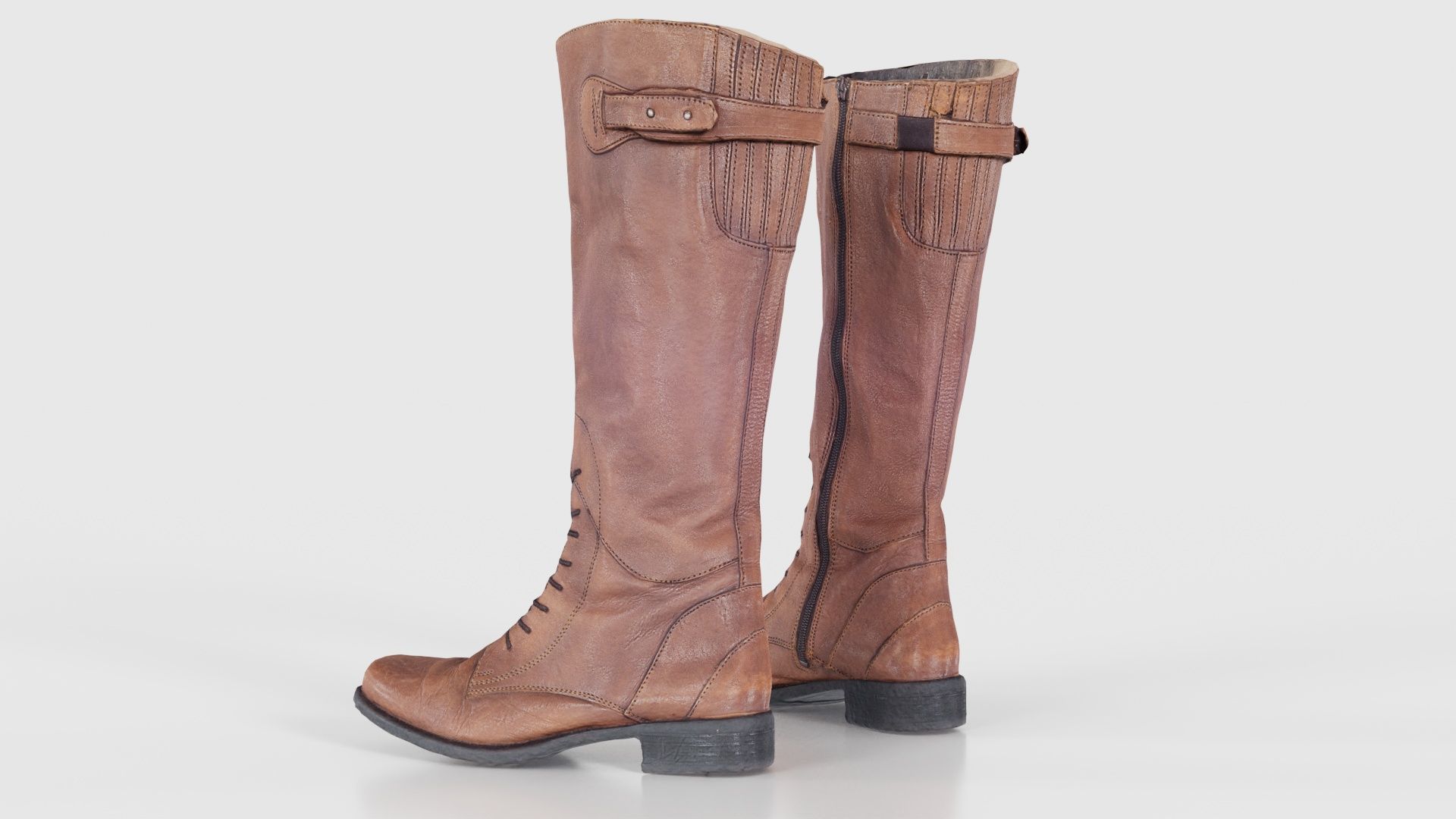 Brown Laced Buckle Boots Low-poly 3D model_24