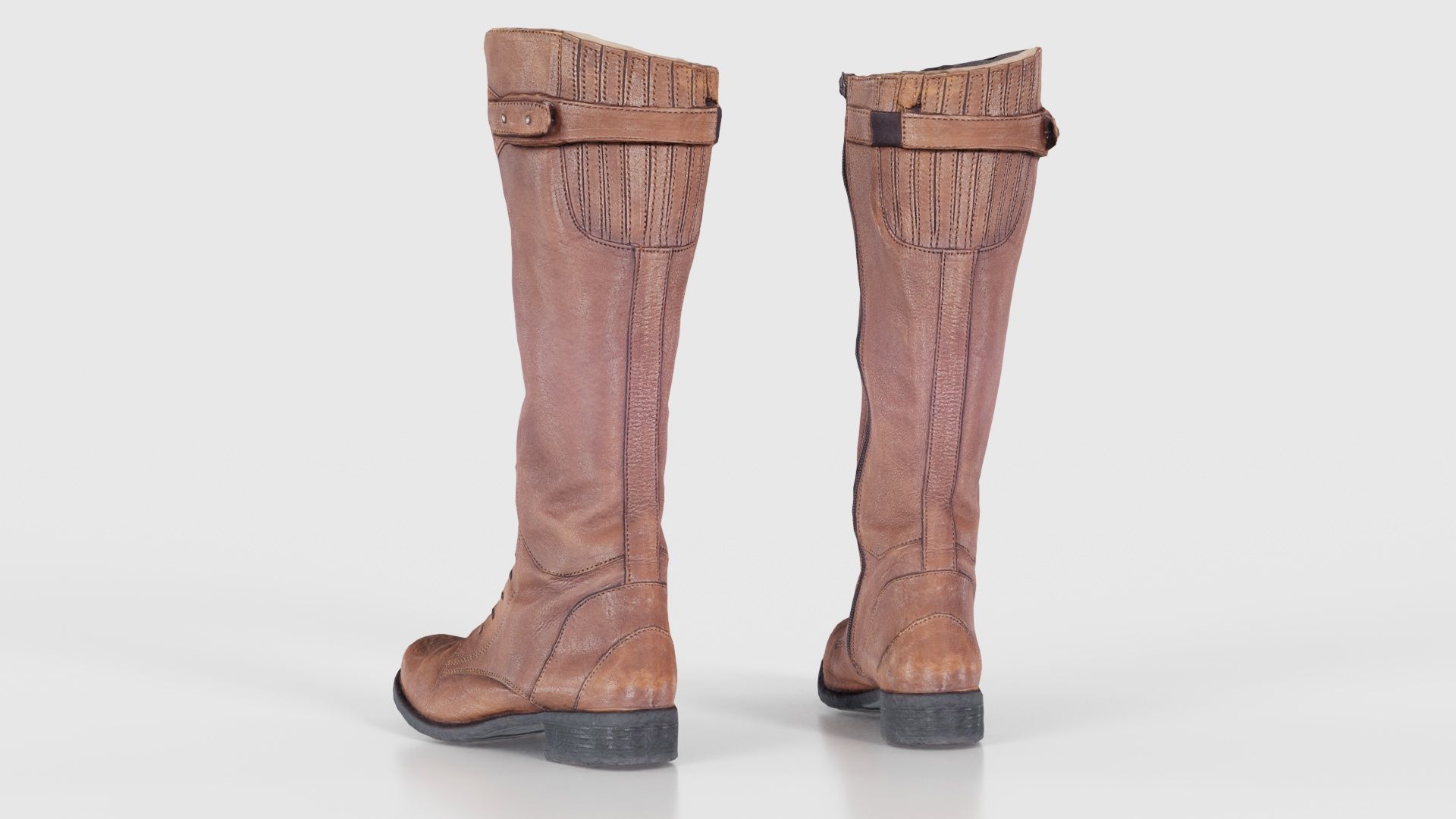 Brown Laced Buckle Boots Low-poly 3D model_23