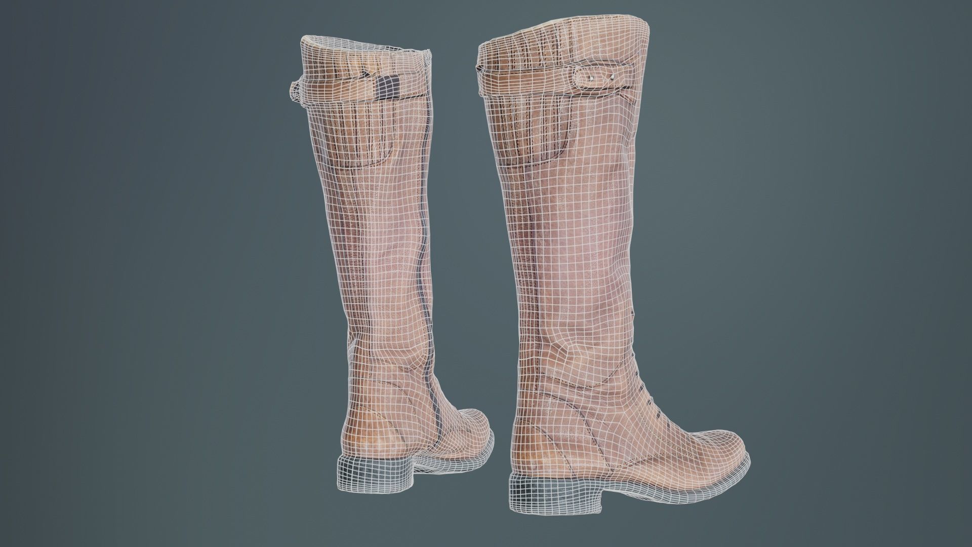 Brown Laced Buckle Boots Low-poly 3D model_10