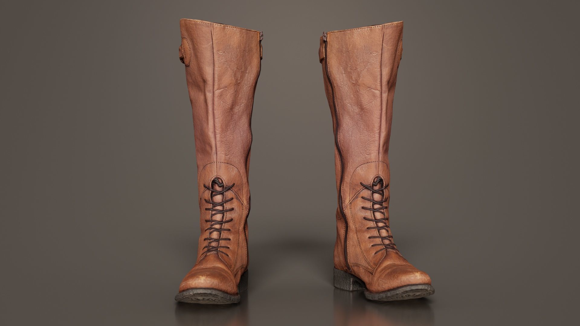 Brown Laced Buckle Boots Low-poly 3D model_7