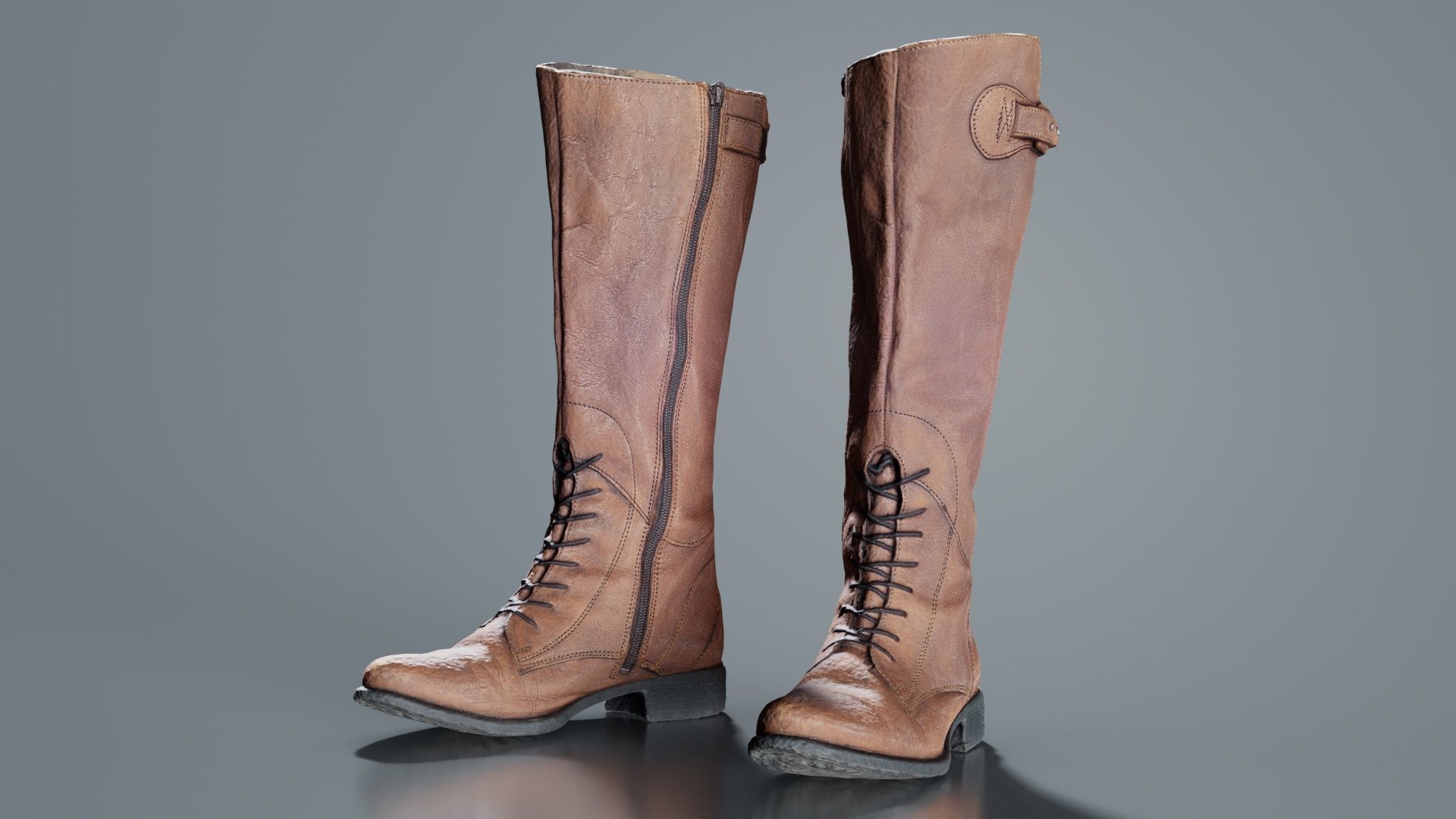 Brown Laced Buckle Boots Low-poly 3D model_2