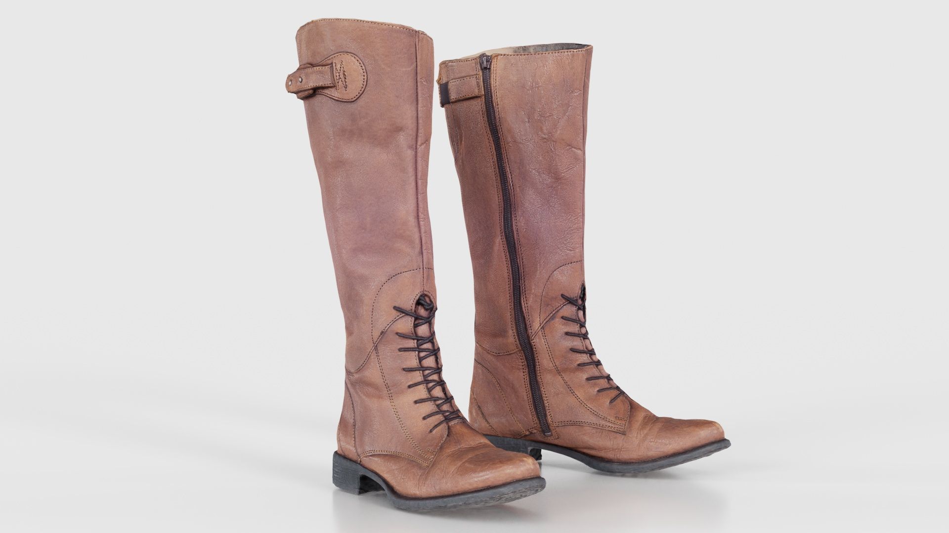 Brown Laced Buckle Boots Low-poly 3D model_18