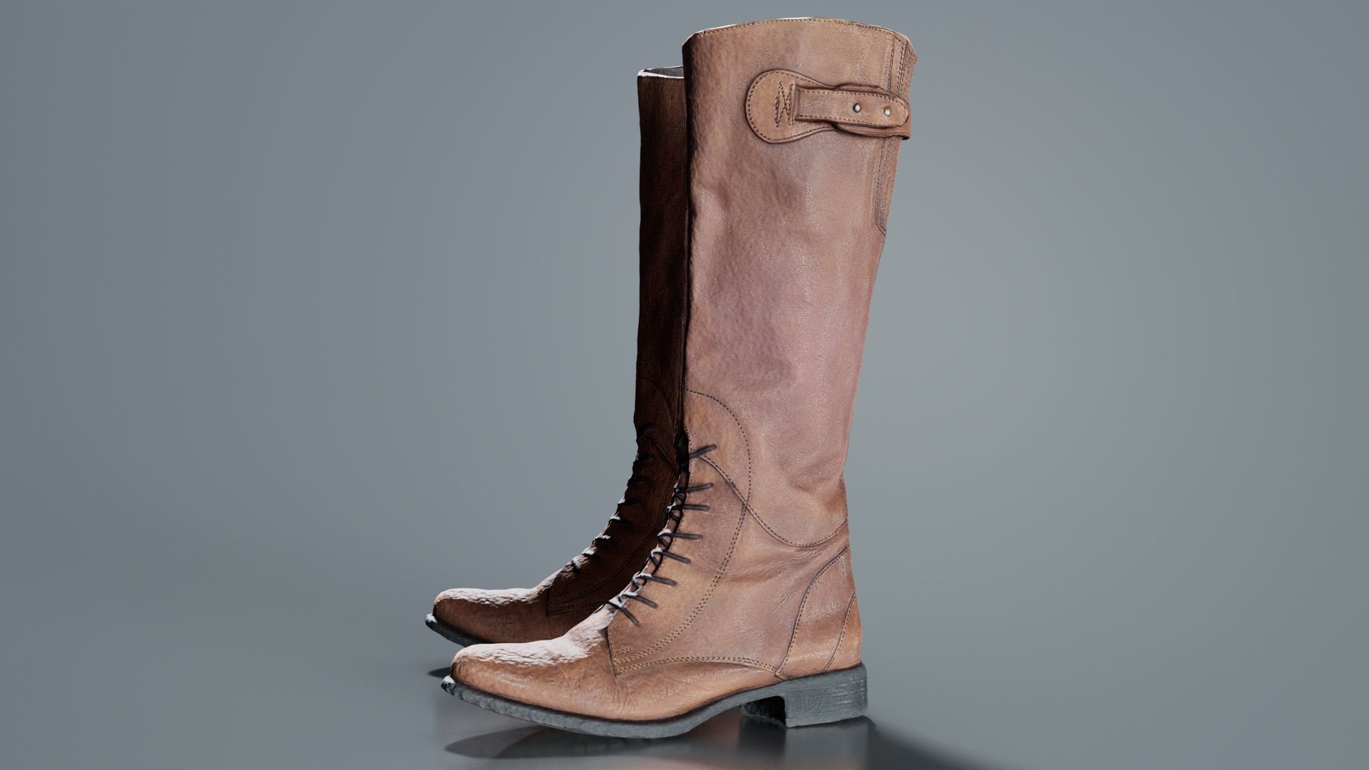 Brown Laced Buckle Boots Low-poly 3D model_5