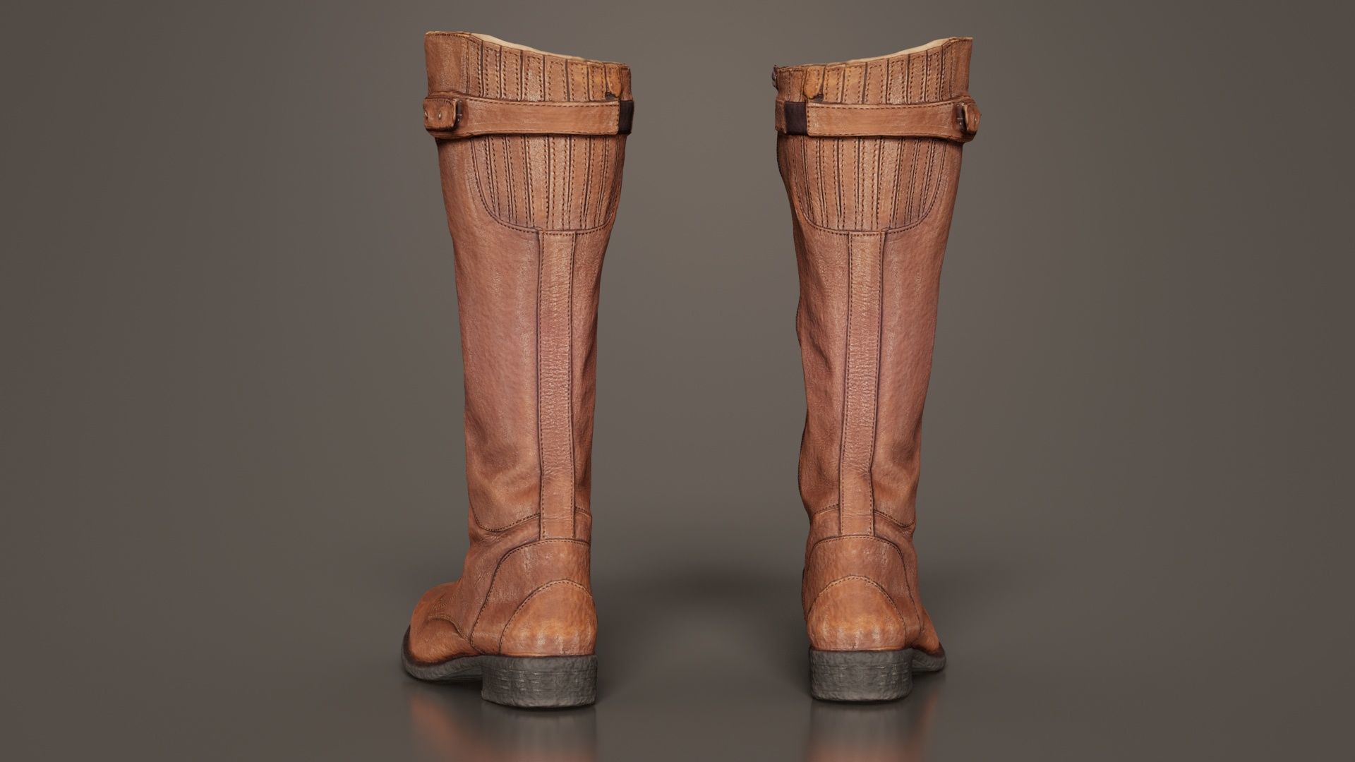 Brown Laced Buckle Boots Low-poly 3D model_6