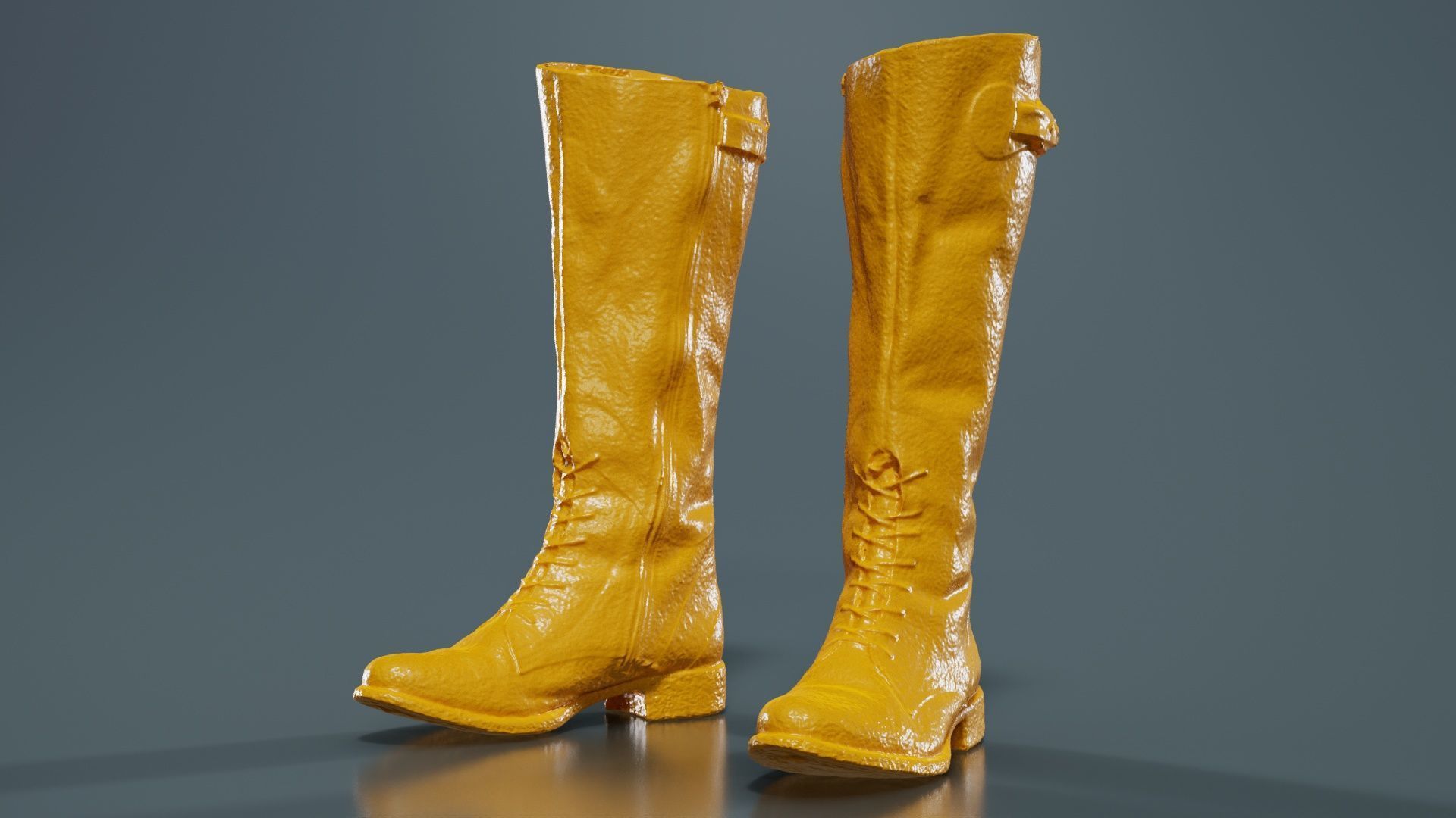 Brown Laced Buckle Boots Low-poly 3D model_12