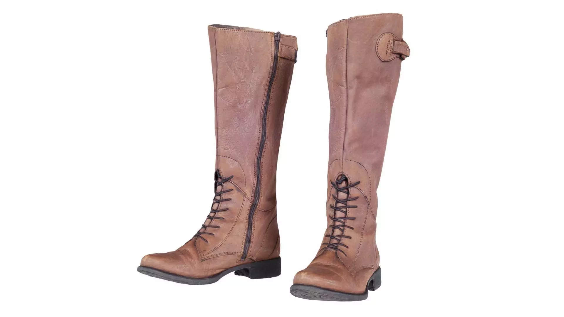 Brown Laced Buckle Boots Low-poly 3D model_0