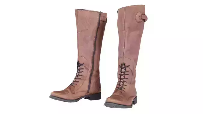Brown Laced Buckle Boots Low-poly 3D model