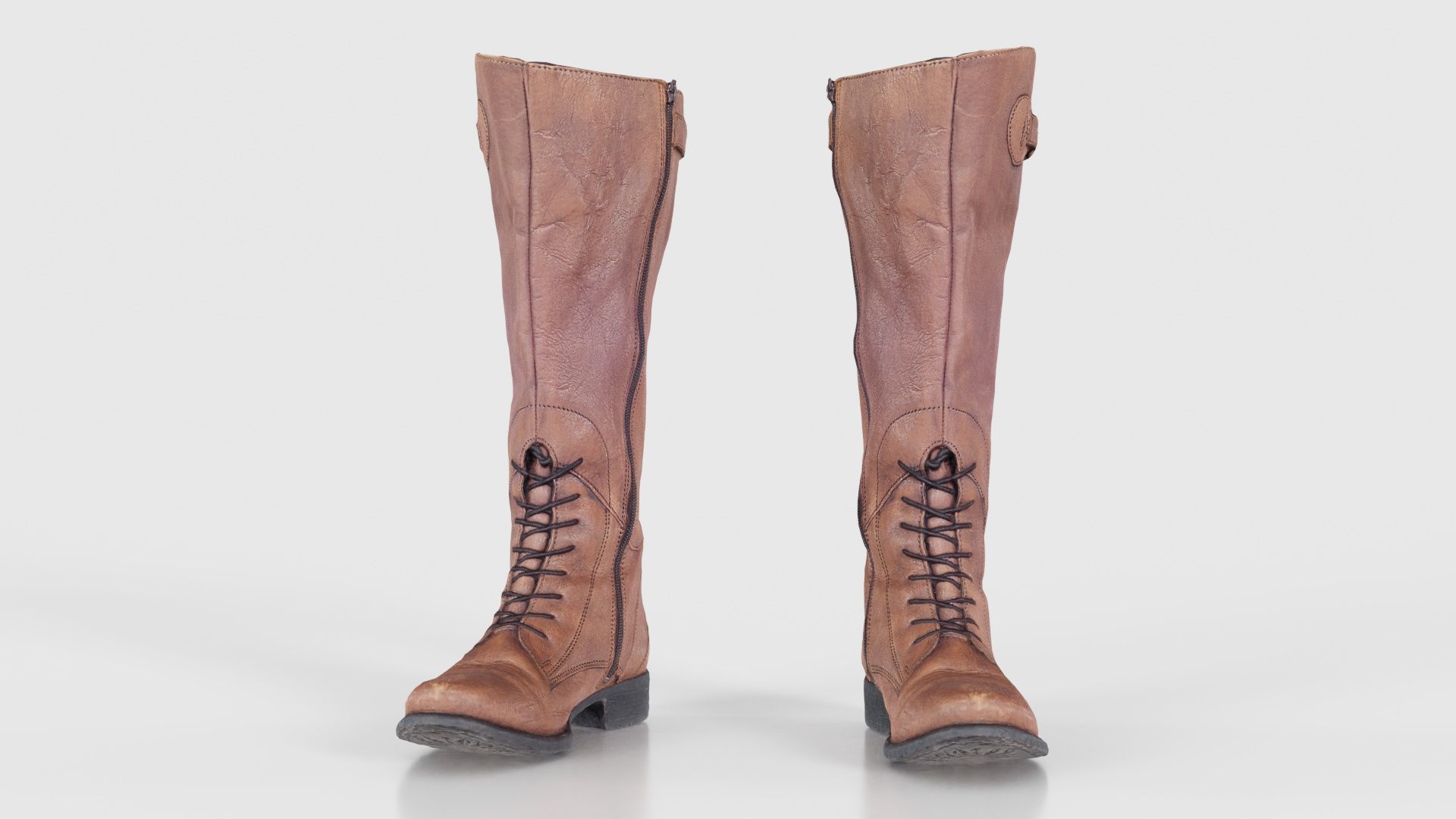Brown Laced Buckle Boots Low-poly 3D model_16