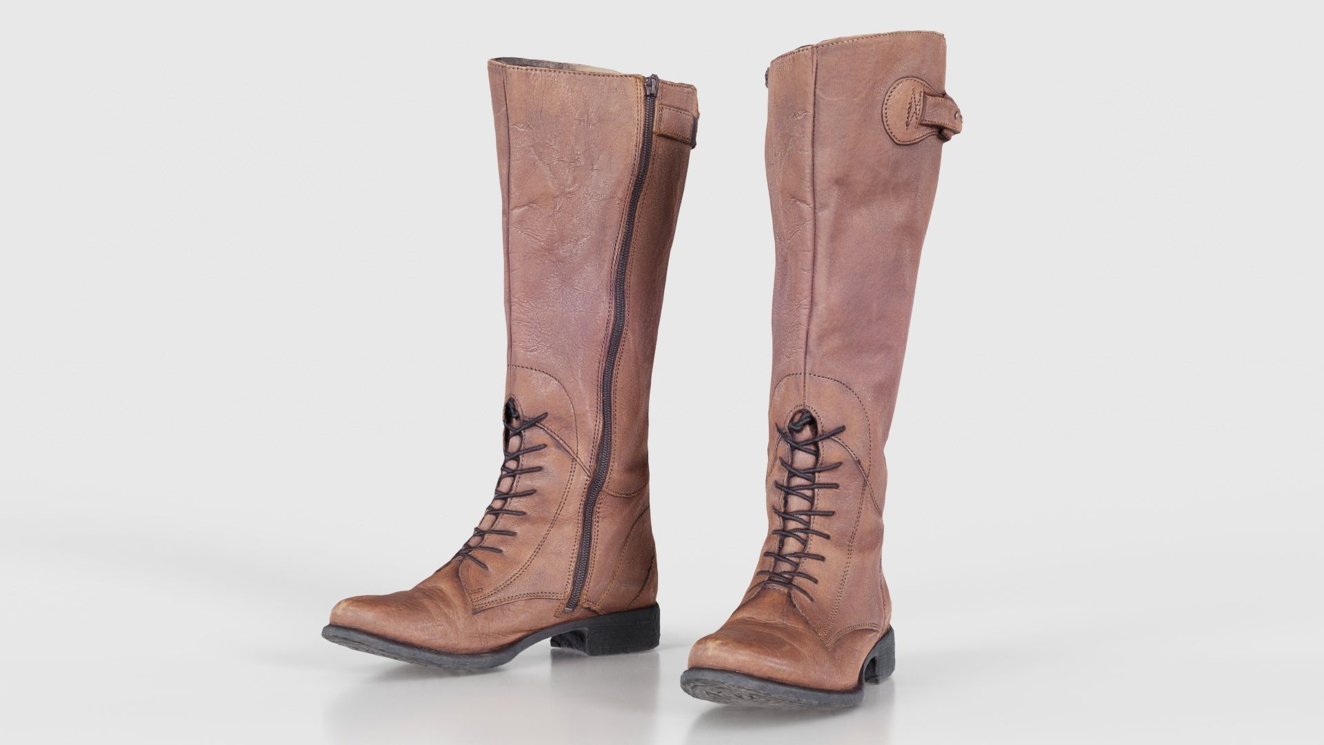 Brown Laced Buckle Boots Low-poly 3D model_15