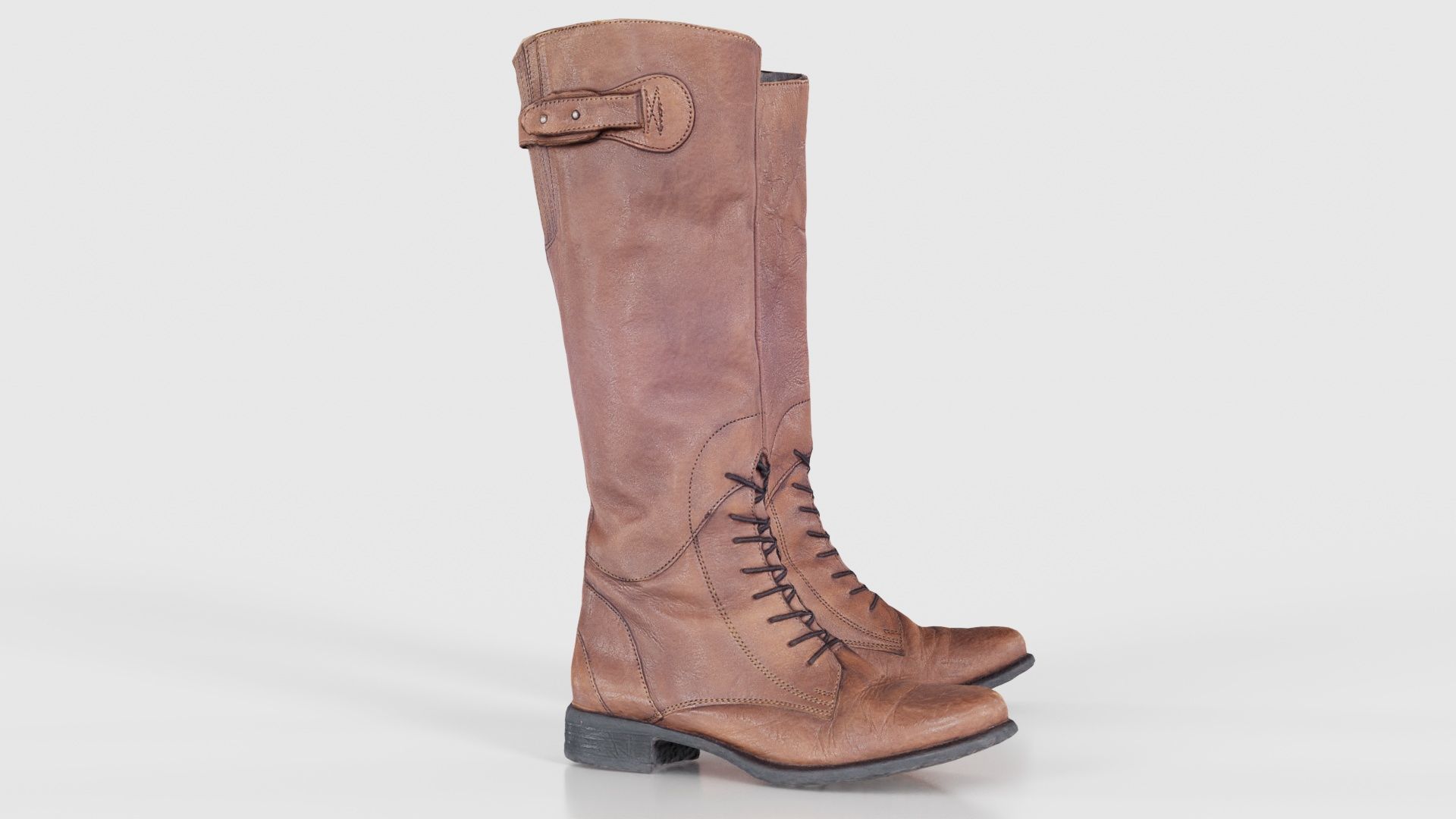 Brown Laced Buckle Boots Low-poly 3D model_19