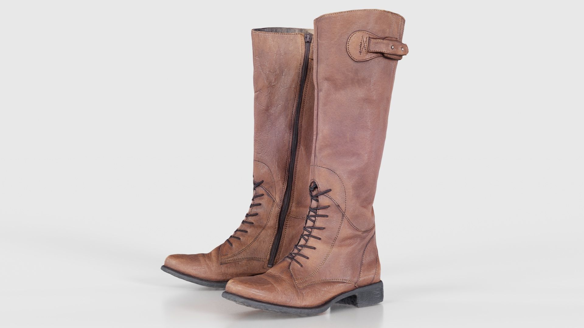 Brown Laced Buckle Boots Low-poly 3D model_26