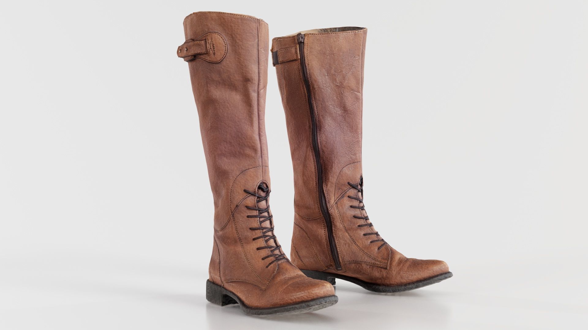 Brown Laced Buckle Boots Low-poly 3D model_4