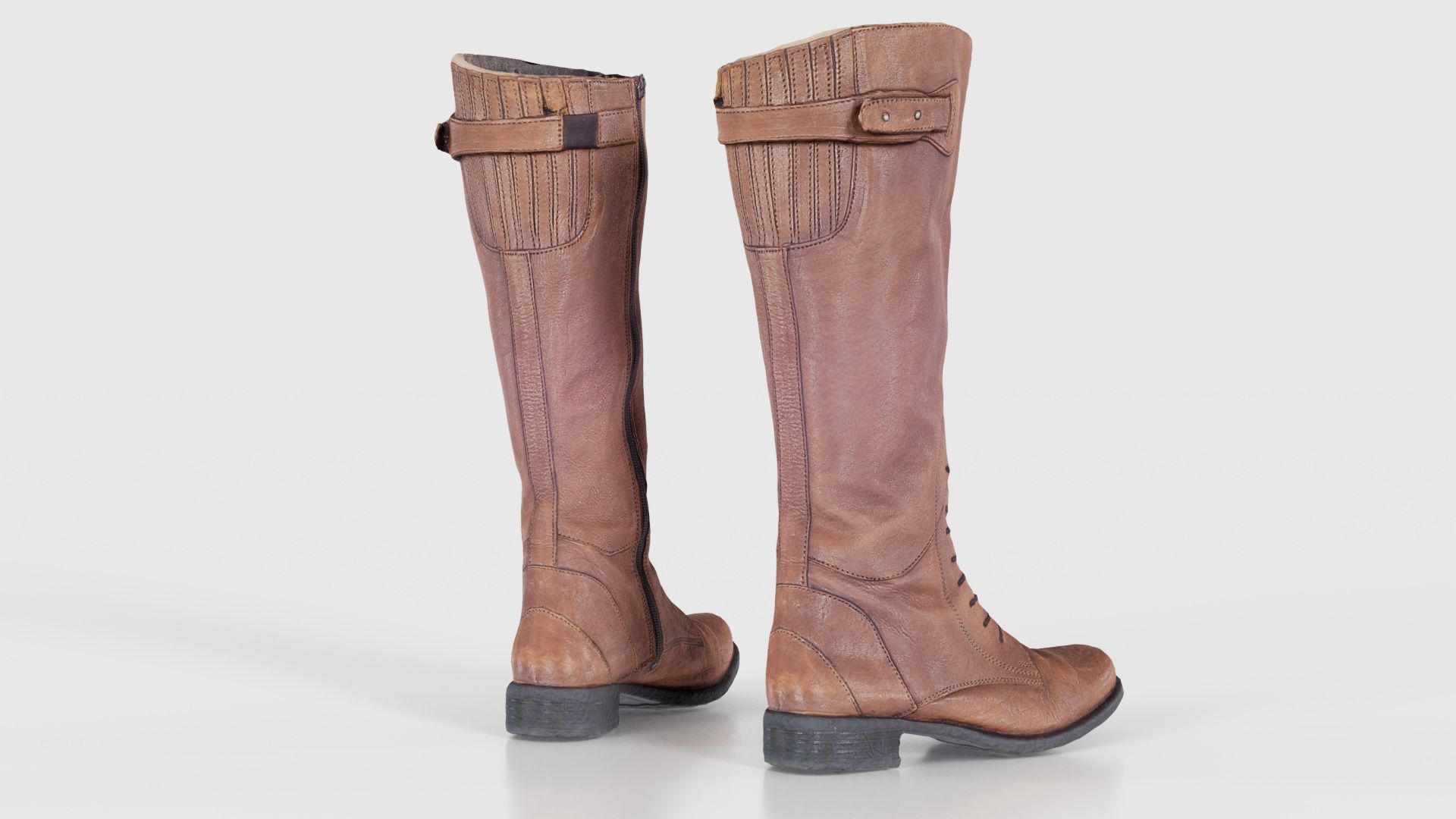 Brown Laced Buckle Boots Low-poly 3D model_21