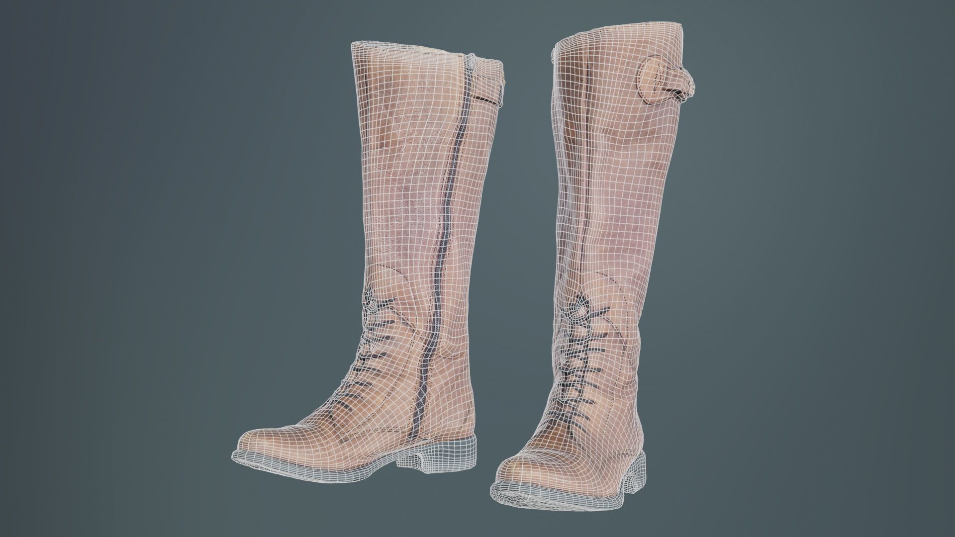 Brown Laced Buckle Boots Low-poly 3D model_9