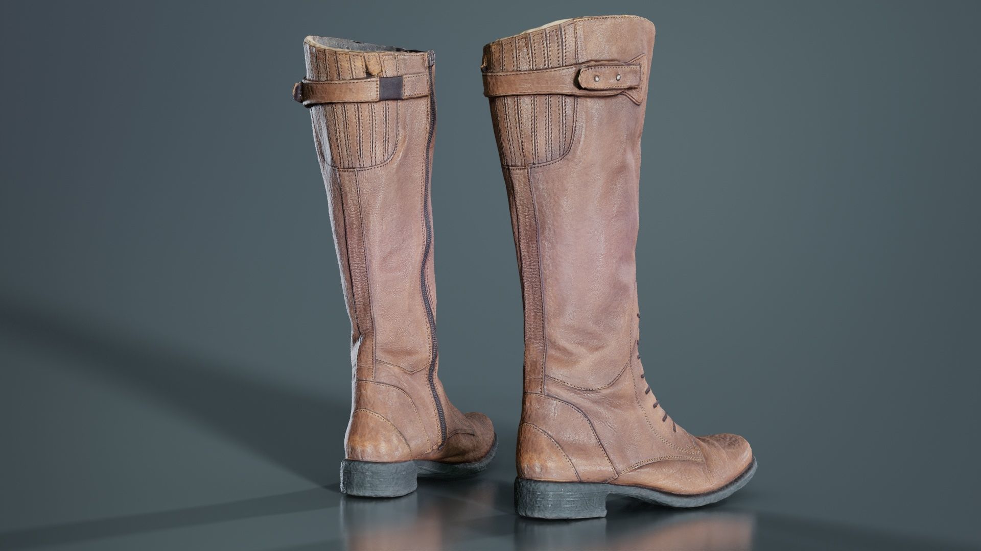 Brown Laced Buckle Boots Low-poly 3D model_8