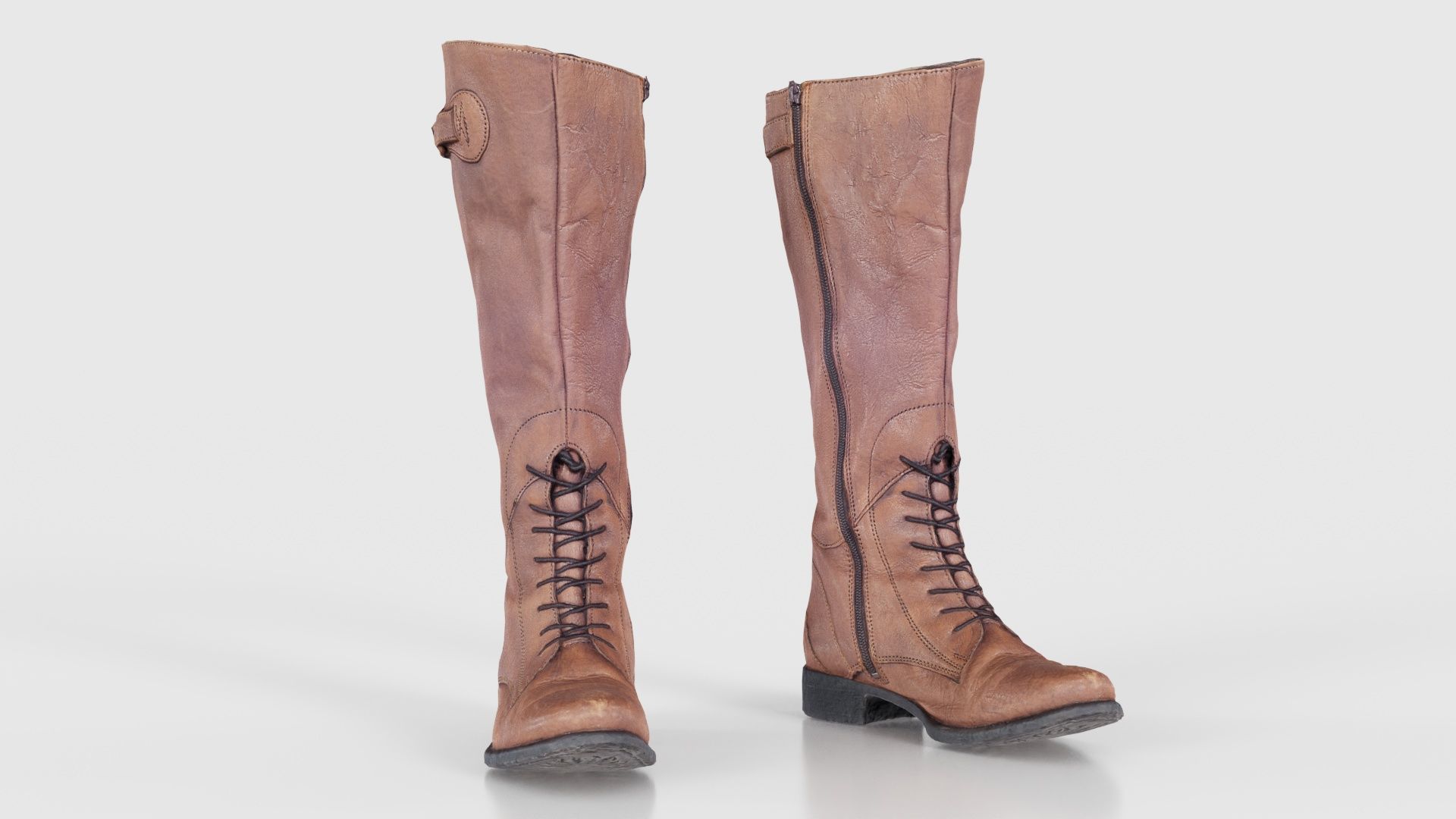 Brown Laced Buckle Boots Low-poly 3D model_17