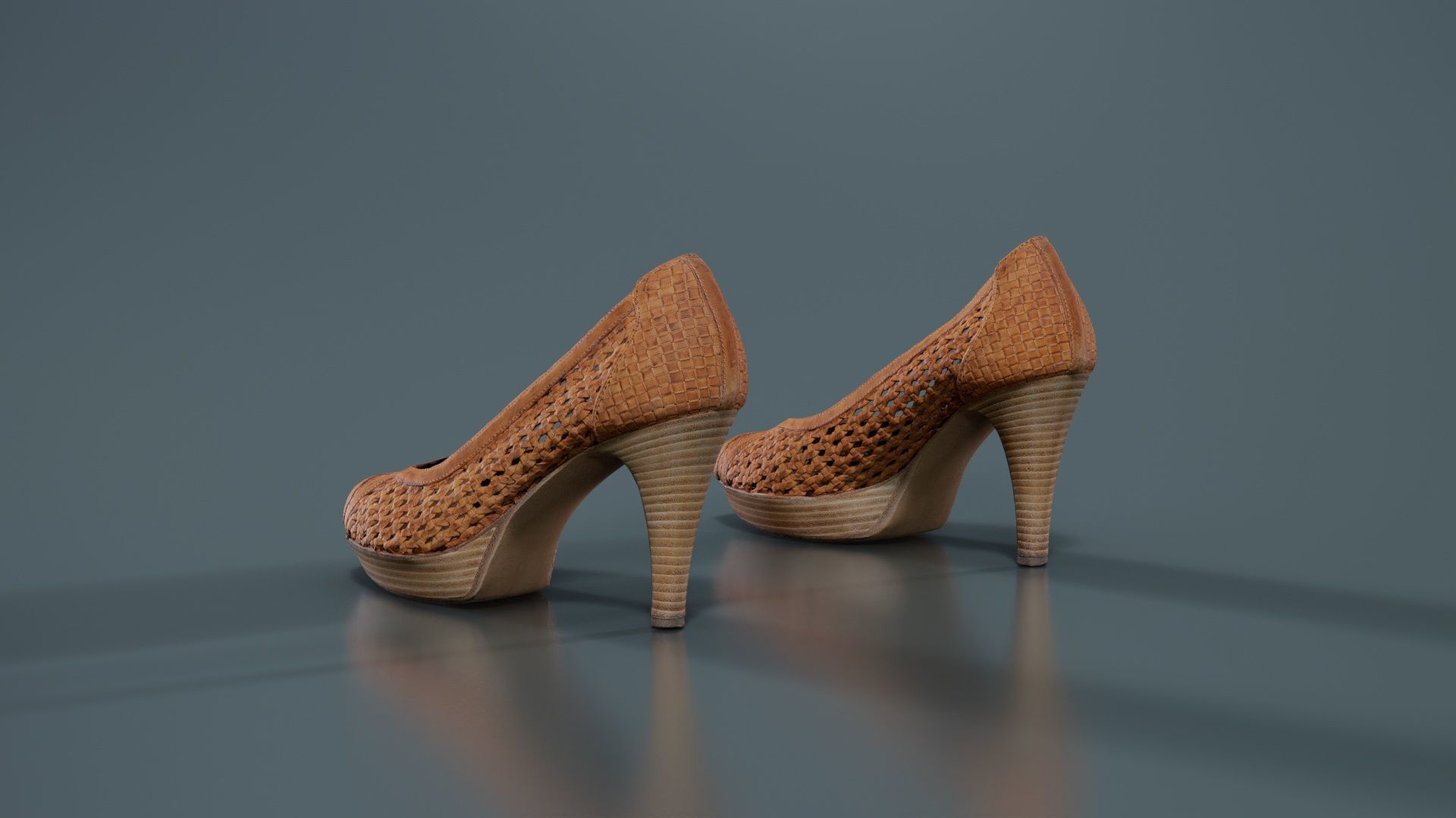 Brown Weave Pumps Low-poly 3D model_1