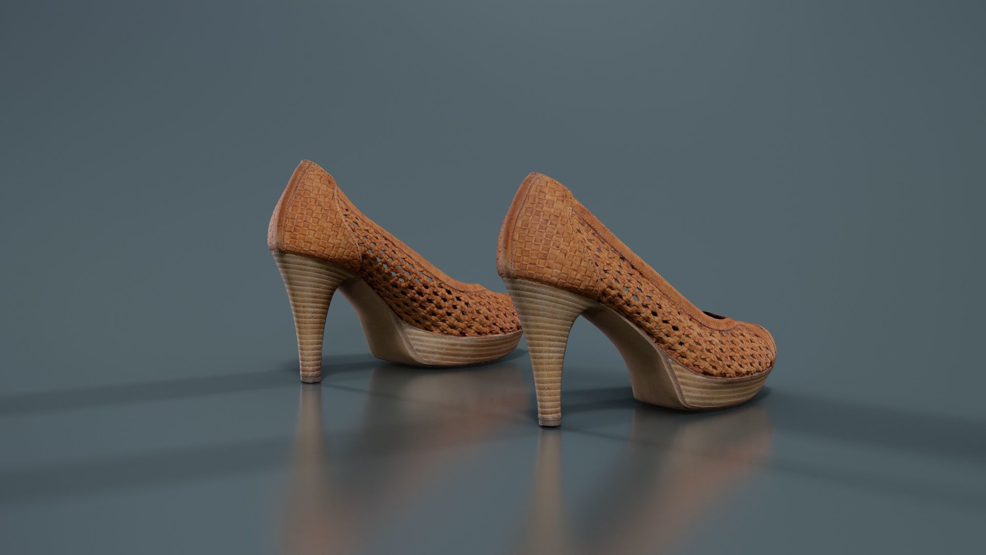 Brown Weave Pumps Low-poly 3D model_8