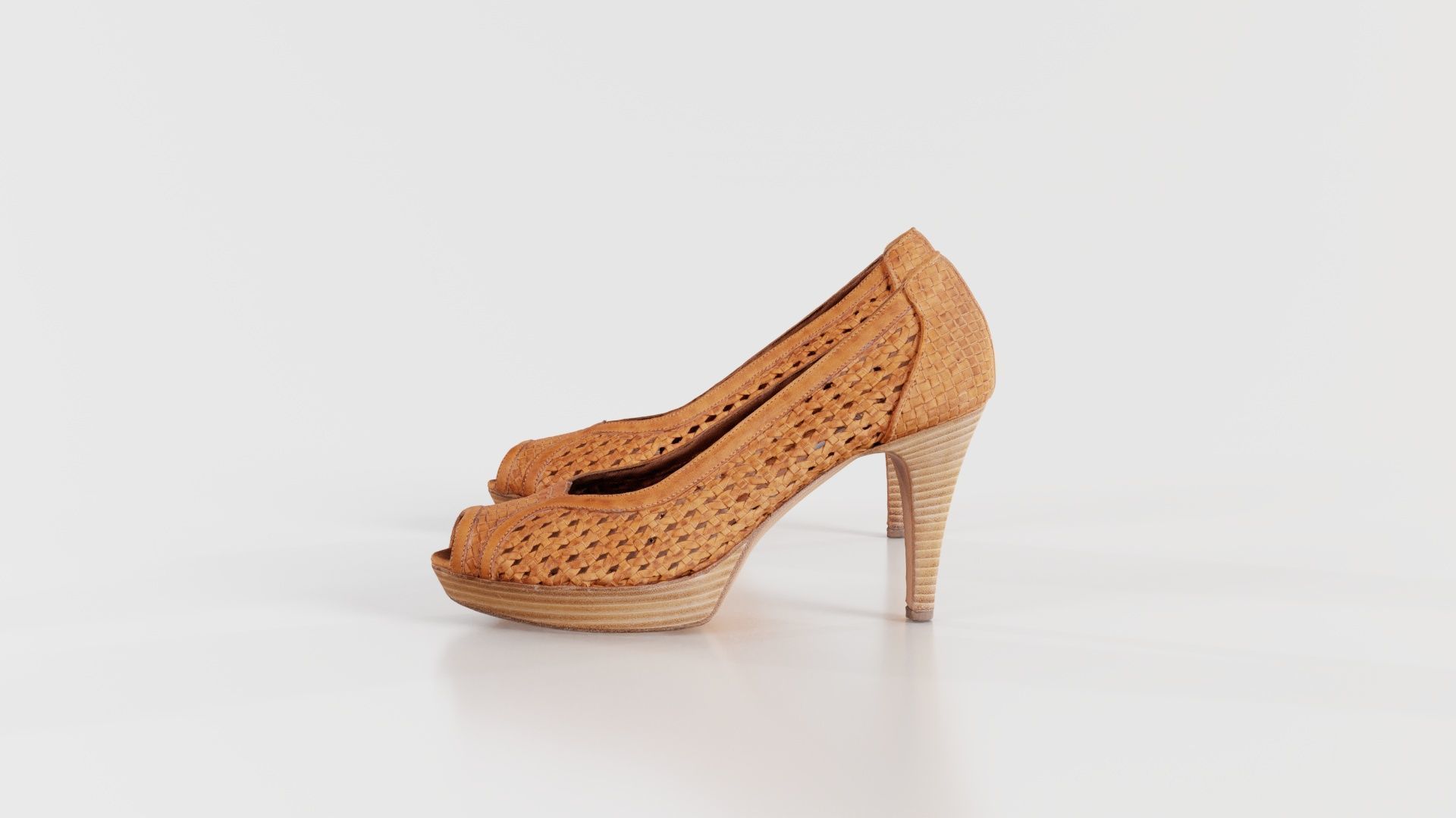 Brown Weave Pumps Low-poly 3D model_4