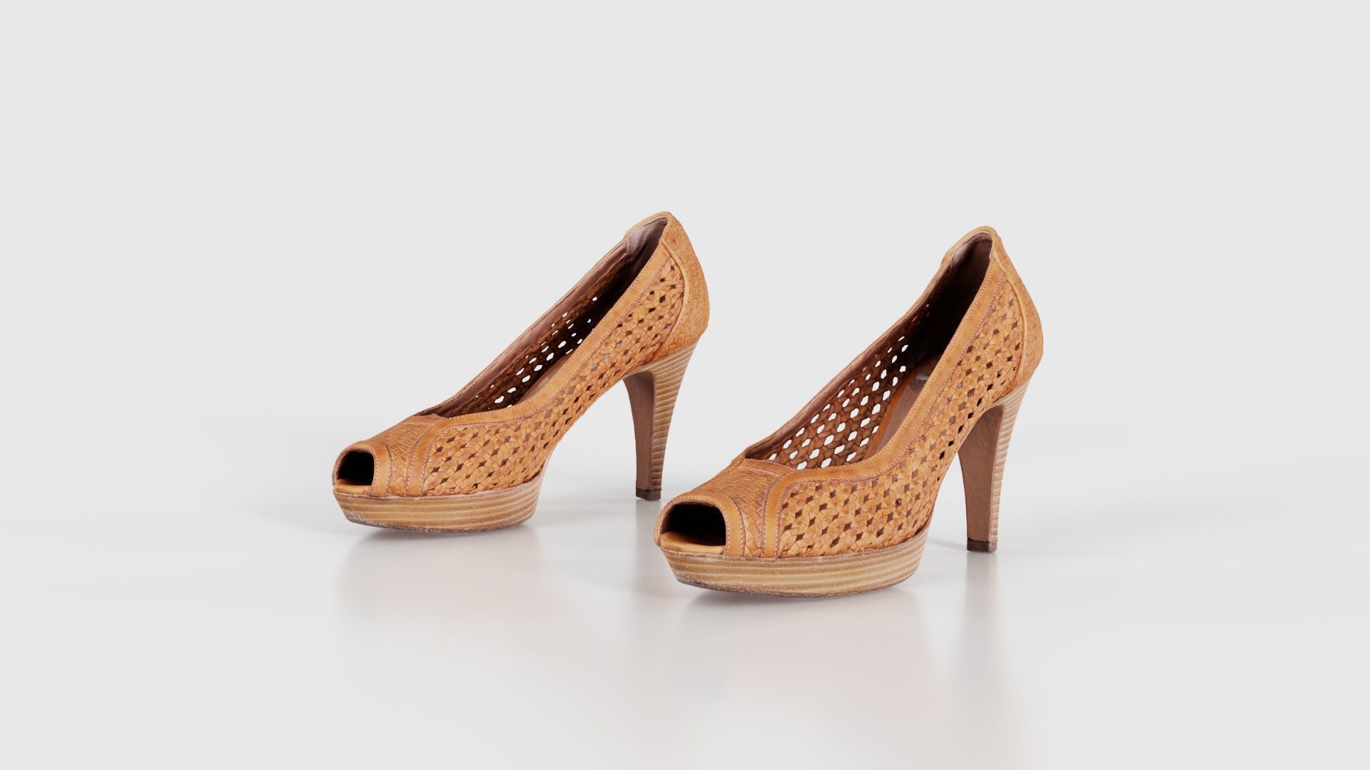 Brown Weave Pumps Low-poly 3D model_15