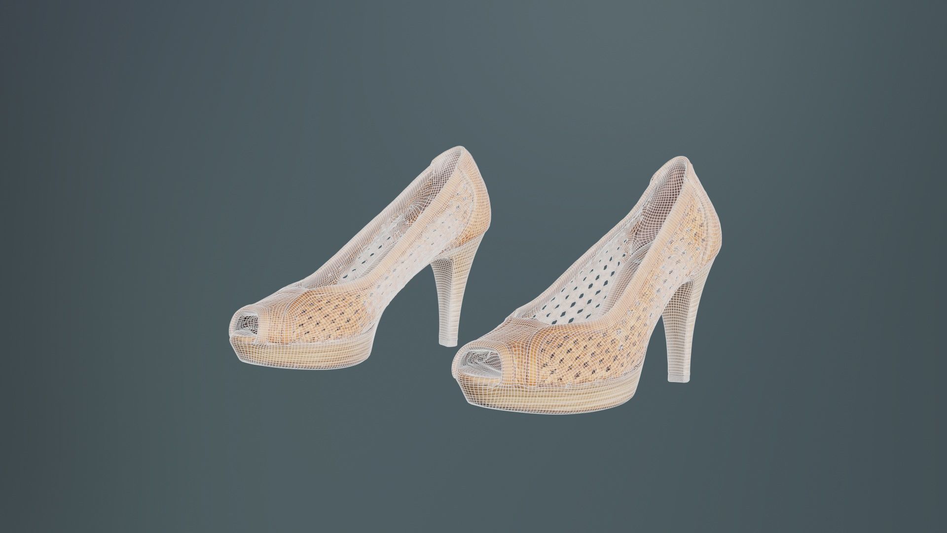 Brown Weave Pumps Low-poly 3D model_9
