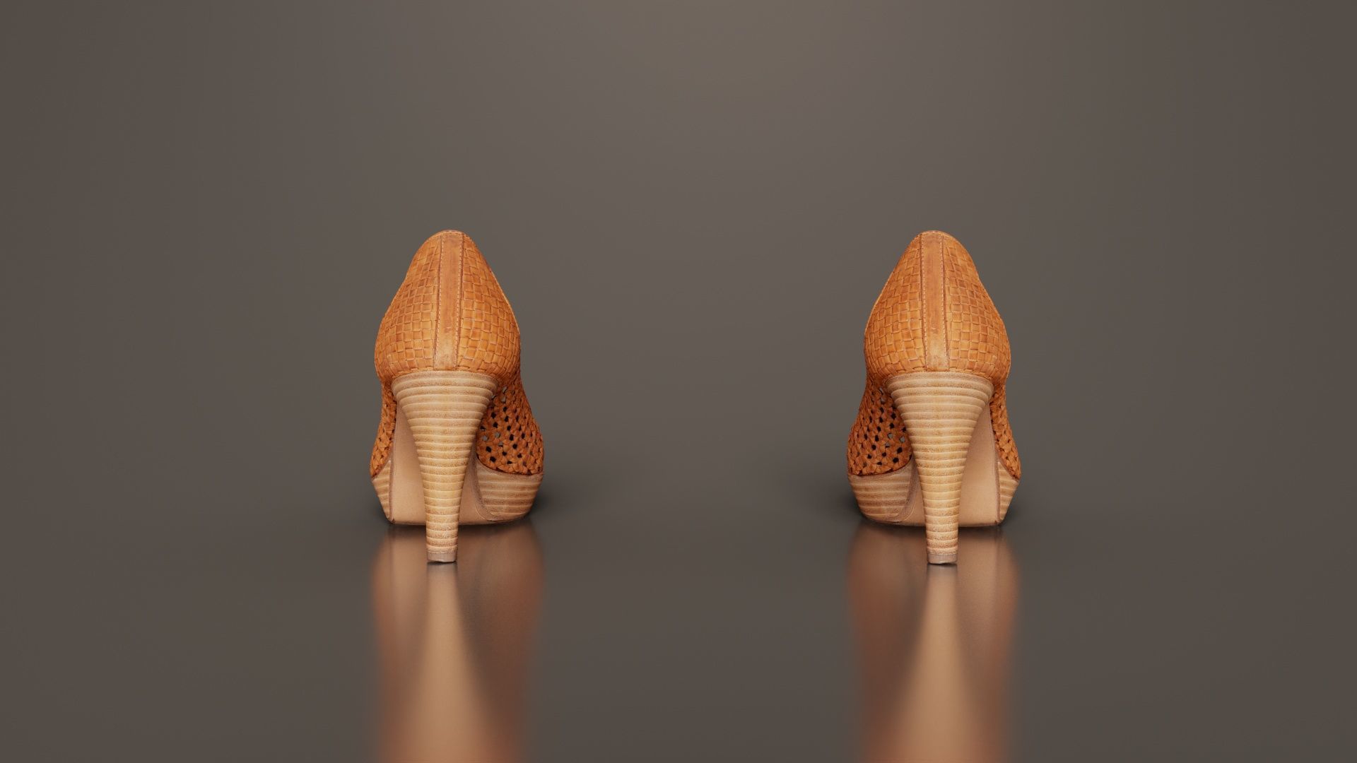 Brown Weave Pumps Low-poly 3D model_5