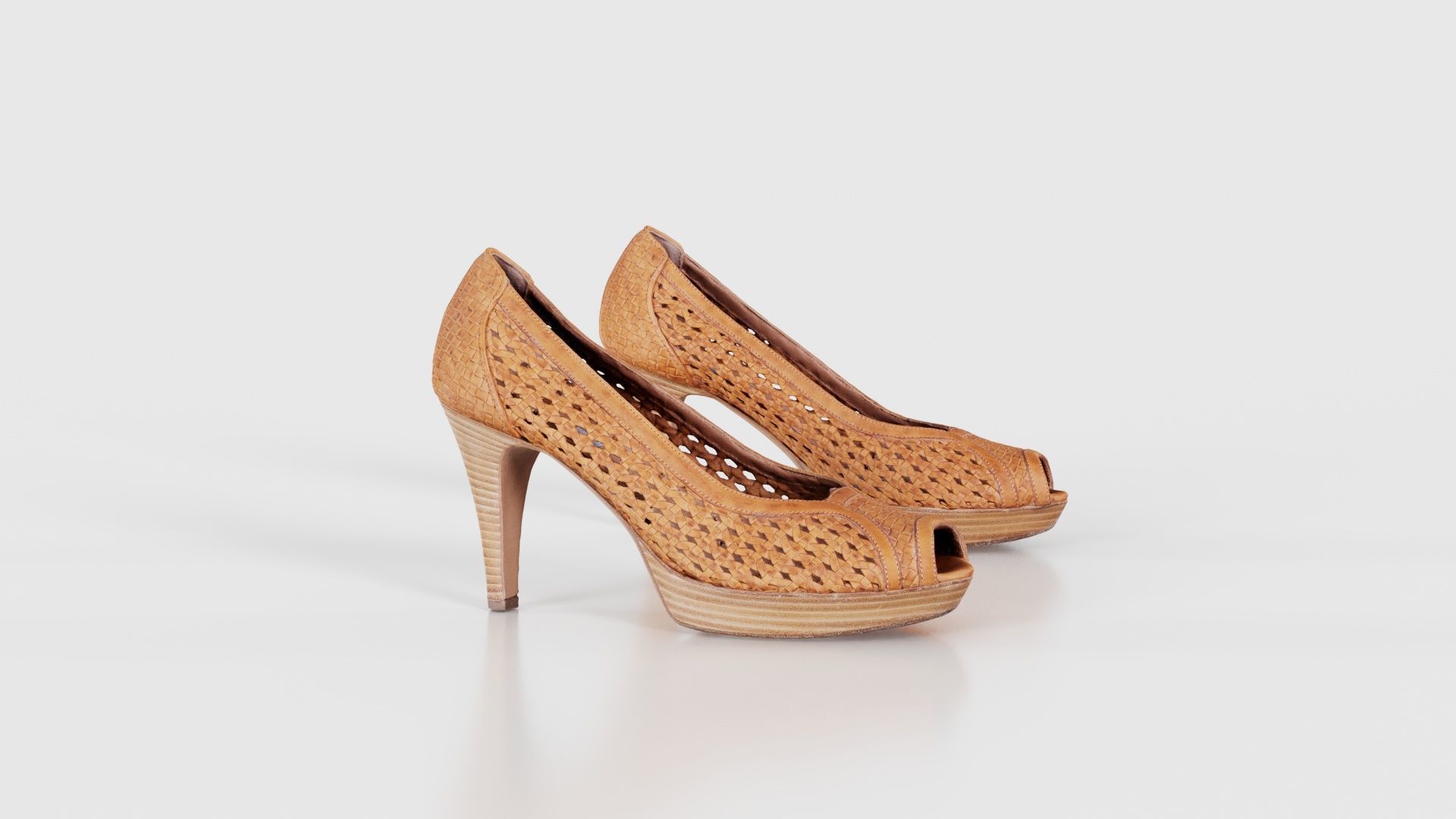 Brown Weave Pumps Low-poly 3D model_19