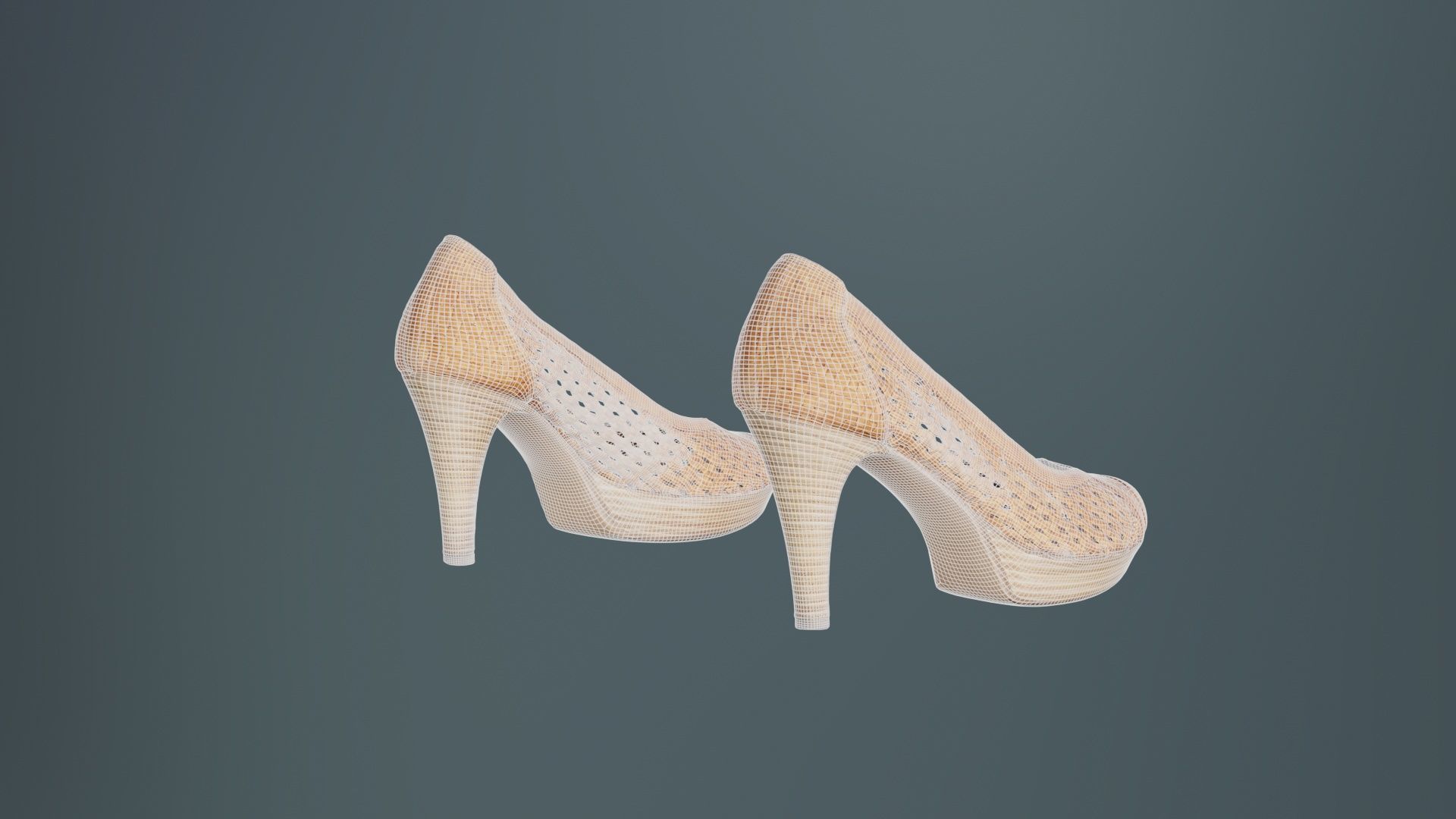 Brown Weave Pumps Low-poly 3D model_10
