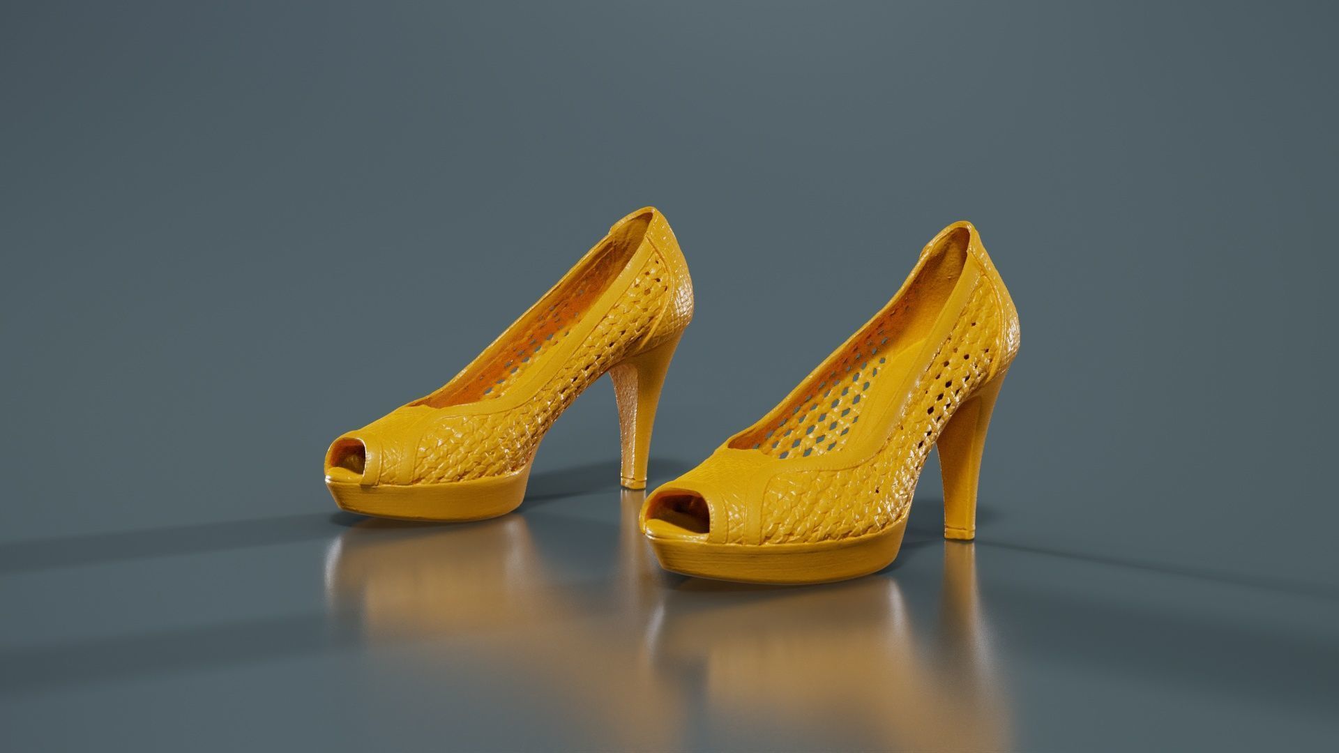 Brown Weave Pumps Low-poly 3D model_12