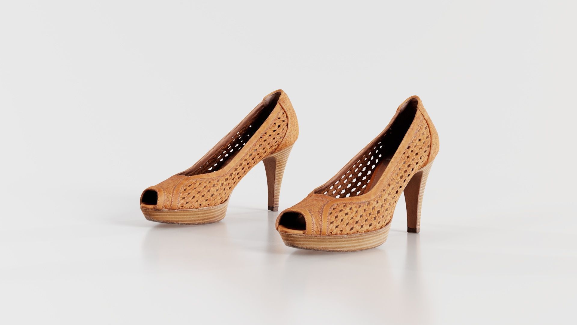 Brown Weave Pumps Low-poly 3D model_3