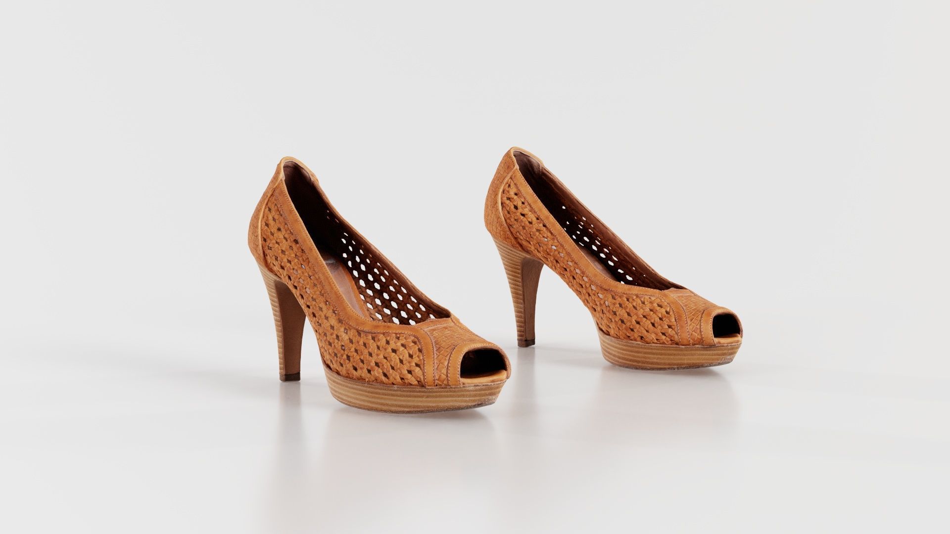 Brown Weave Pumps Low-poly 3D model_7